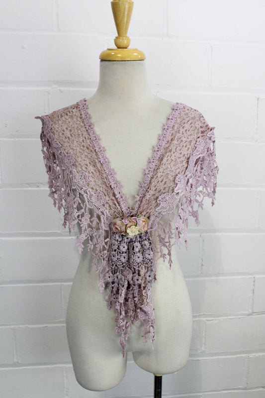 Mauve Lace Victorian Style Shawl Front View