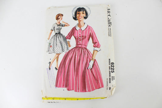 1960s dress sewing pattern mccalls 6225 collared full skirt
