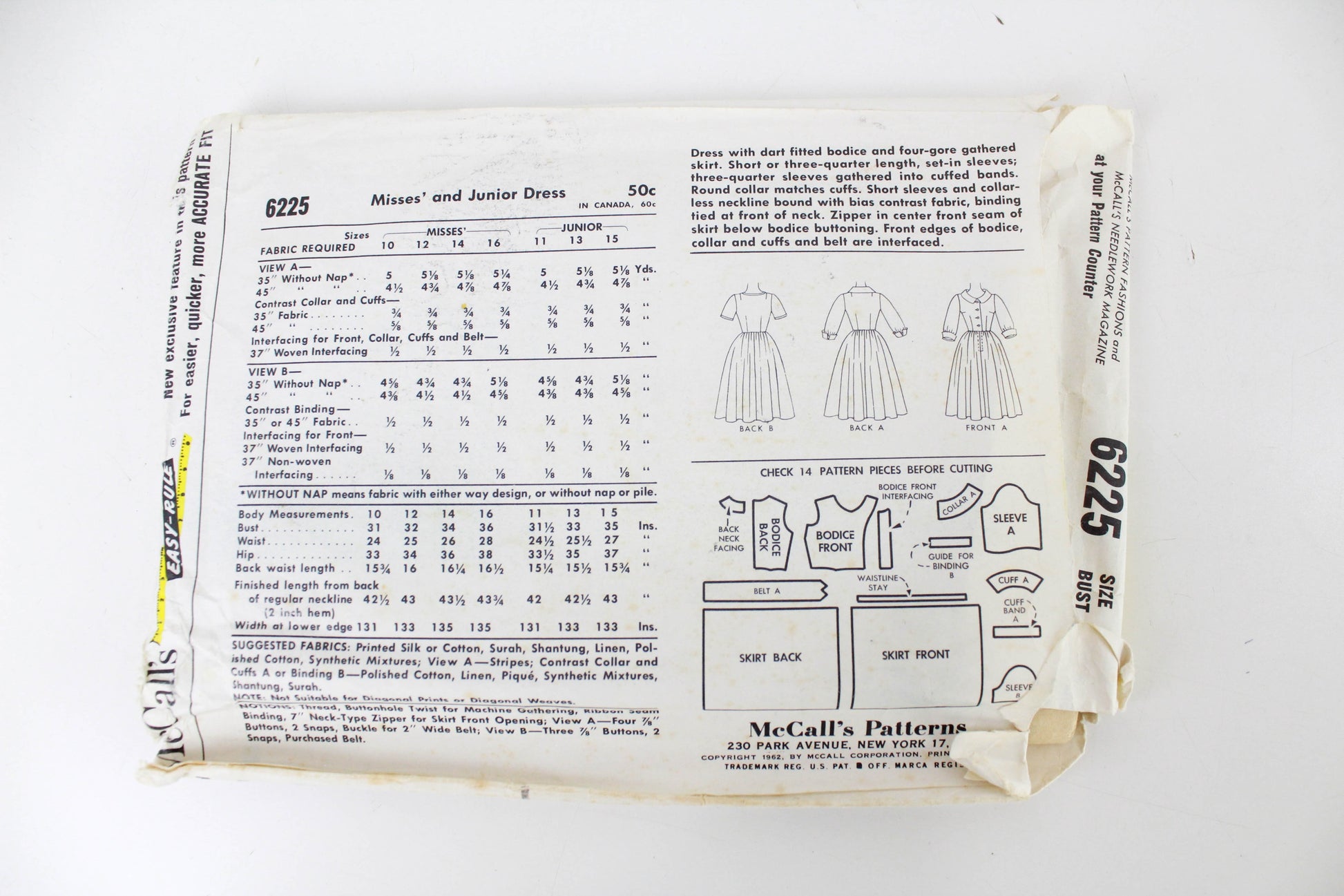1960s dress sewing pattern mccalls 6225 collared dress 