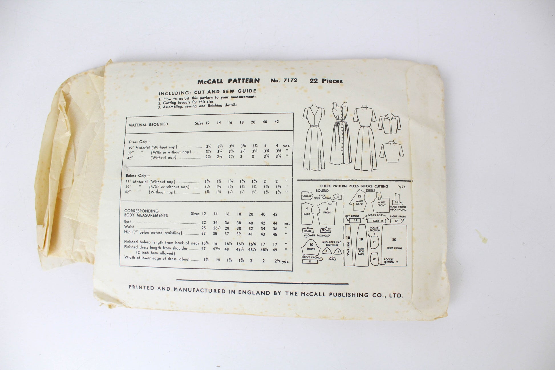 1940s dress bolero jacket sewing pattern mccall 7172