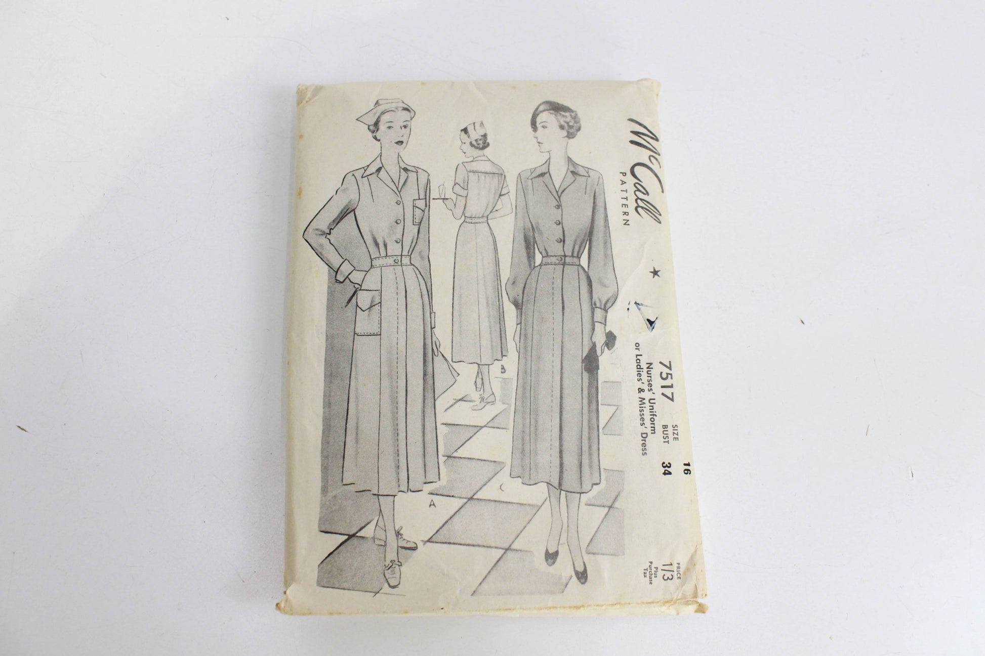 1940s Nurse Uniform Sewing Pattern McCall 7517 Bust 34