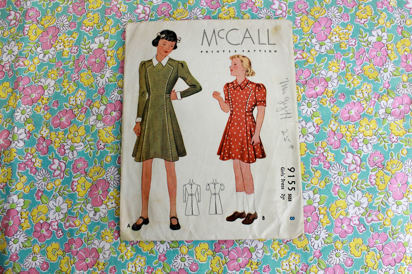 1930s girls dress sewing pattern mccall 9155 