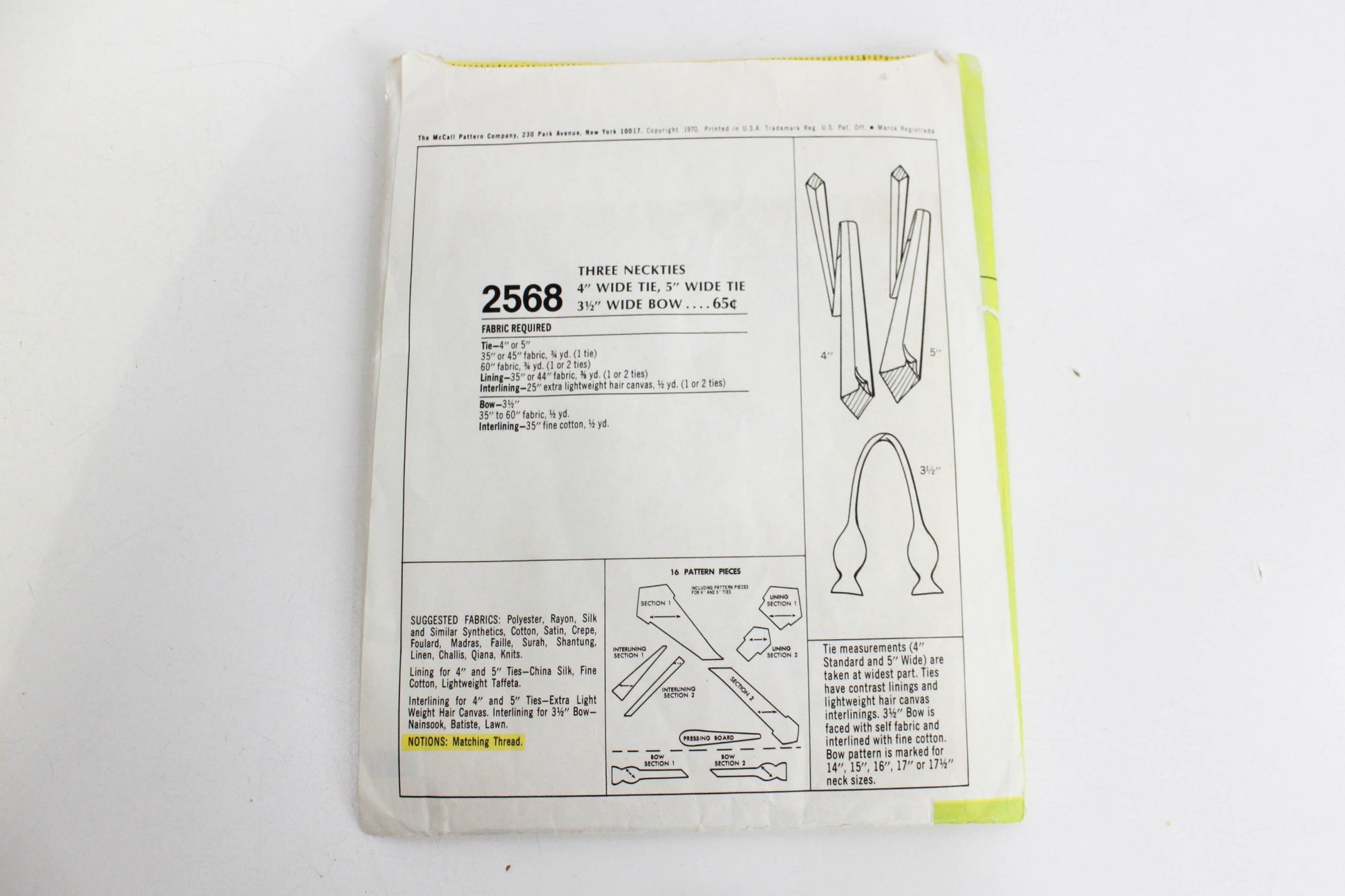 1970s Necktie and Bowtie Sewing Pattern, McCall's 2568, Complete – Ian ...