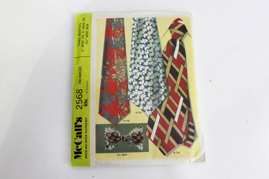 1970s mens necktie and bowtie sewing pattern Mccalls 2568