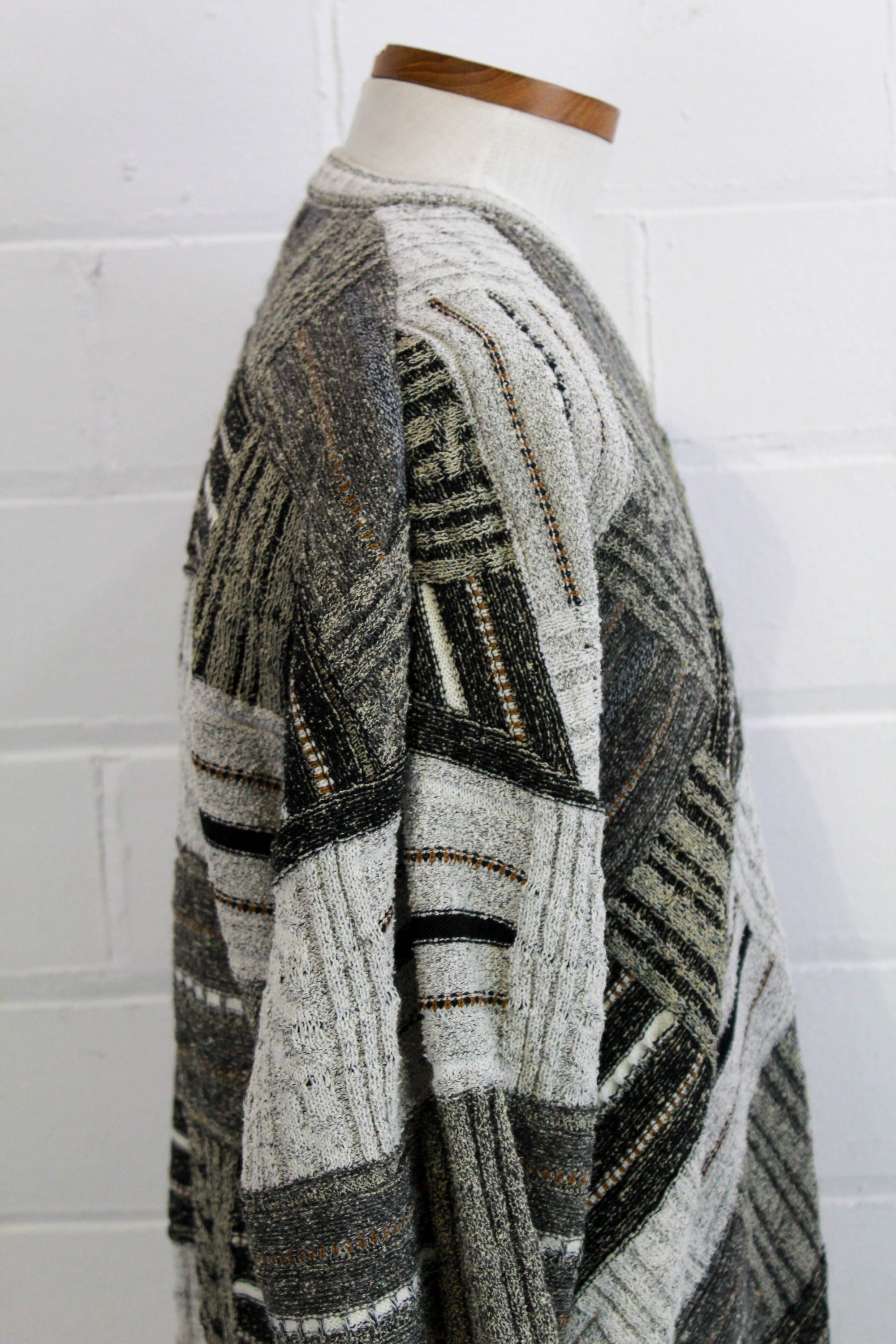 80s 90s Patchwork Knit Sweater by Tosani XL Ian Drummond Vintage