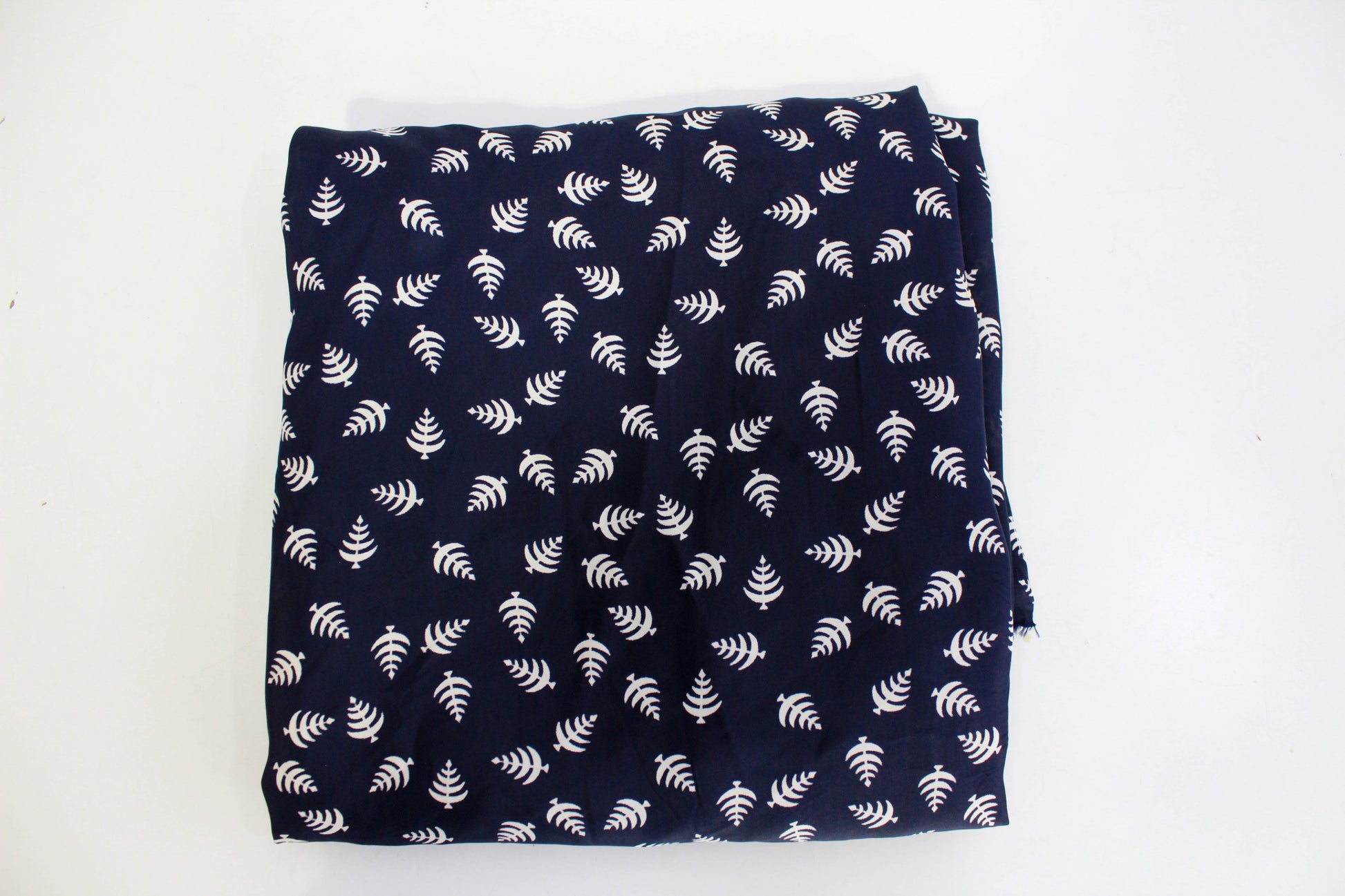 1940s navy blue rayon sewing fabric with white tree print