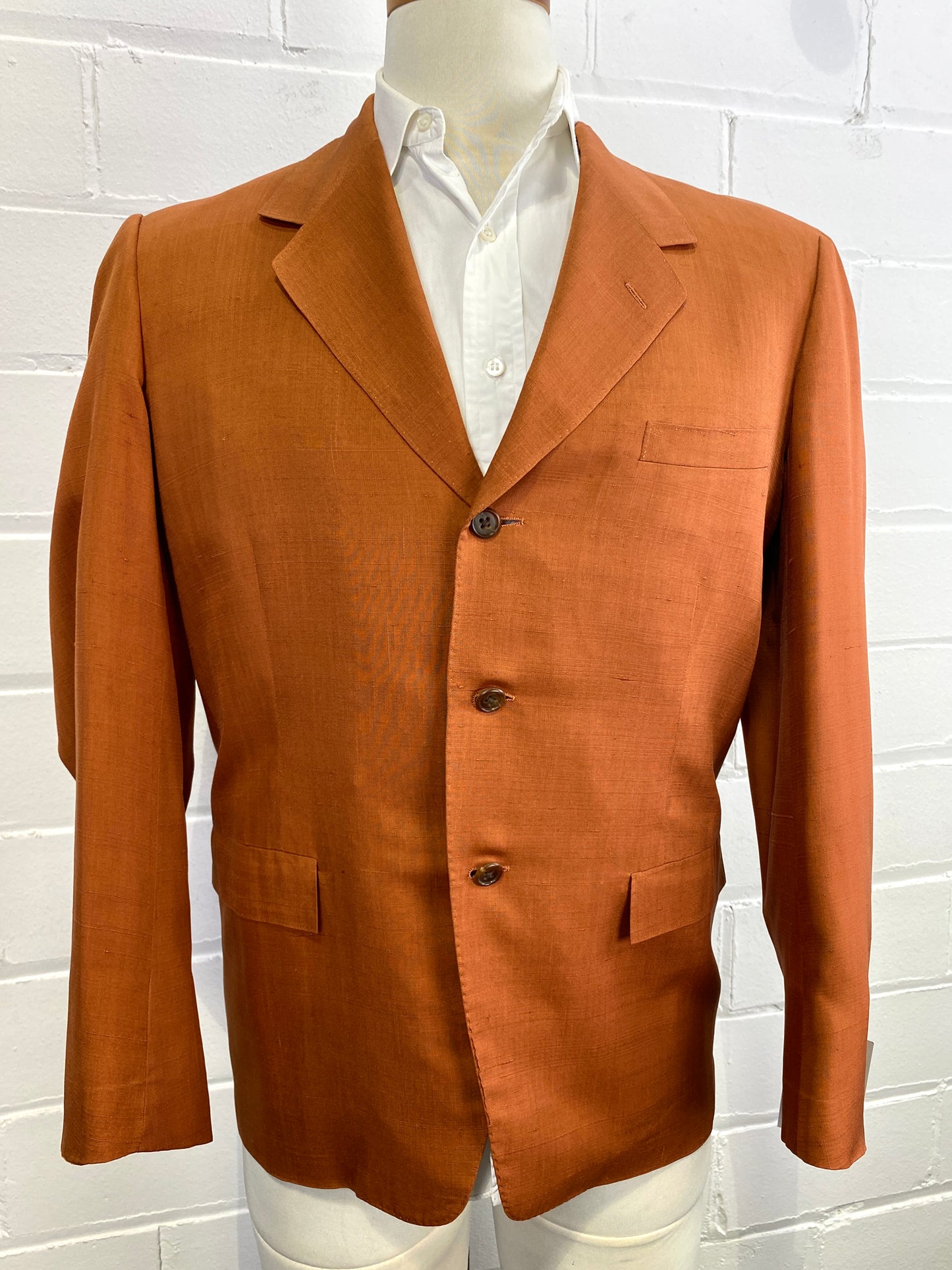Vintage 1960s Men's Orange Silk Weave Suit Jacket, Large 