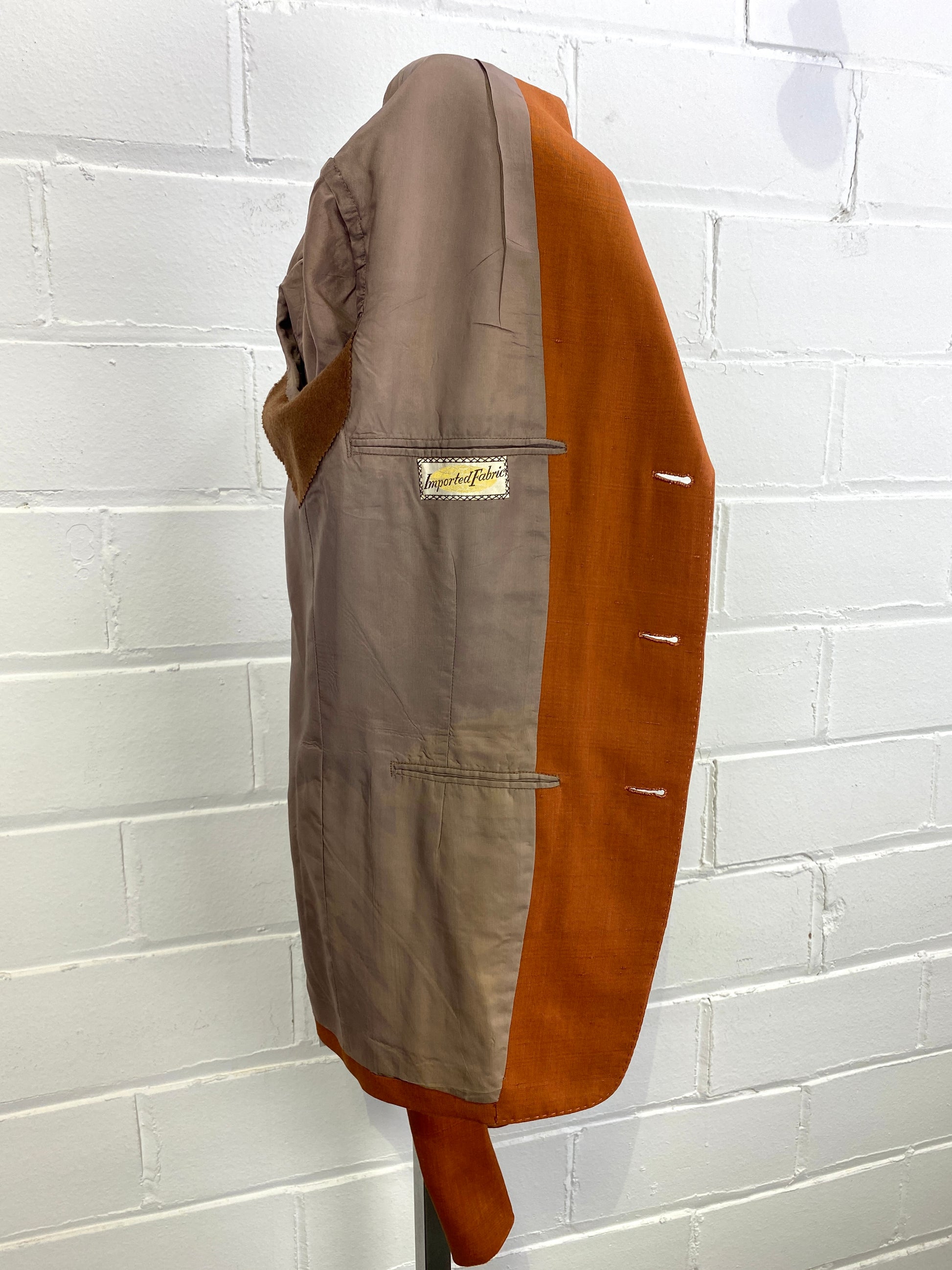 Vintage 1960s Men's Orange Silk Weave Suit Jacket, Large 