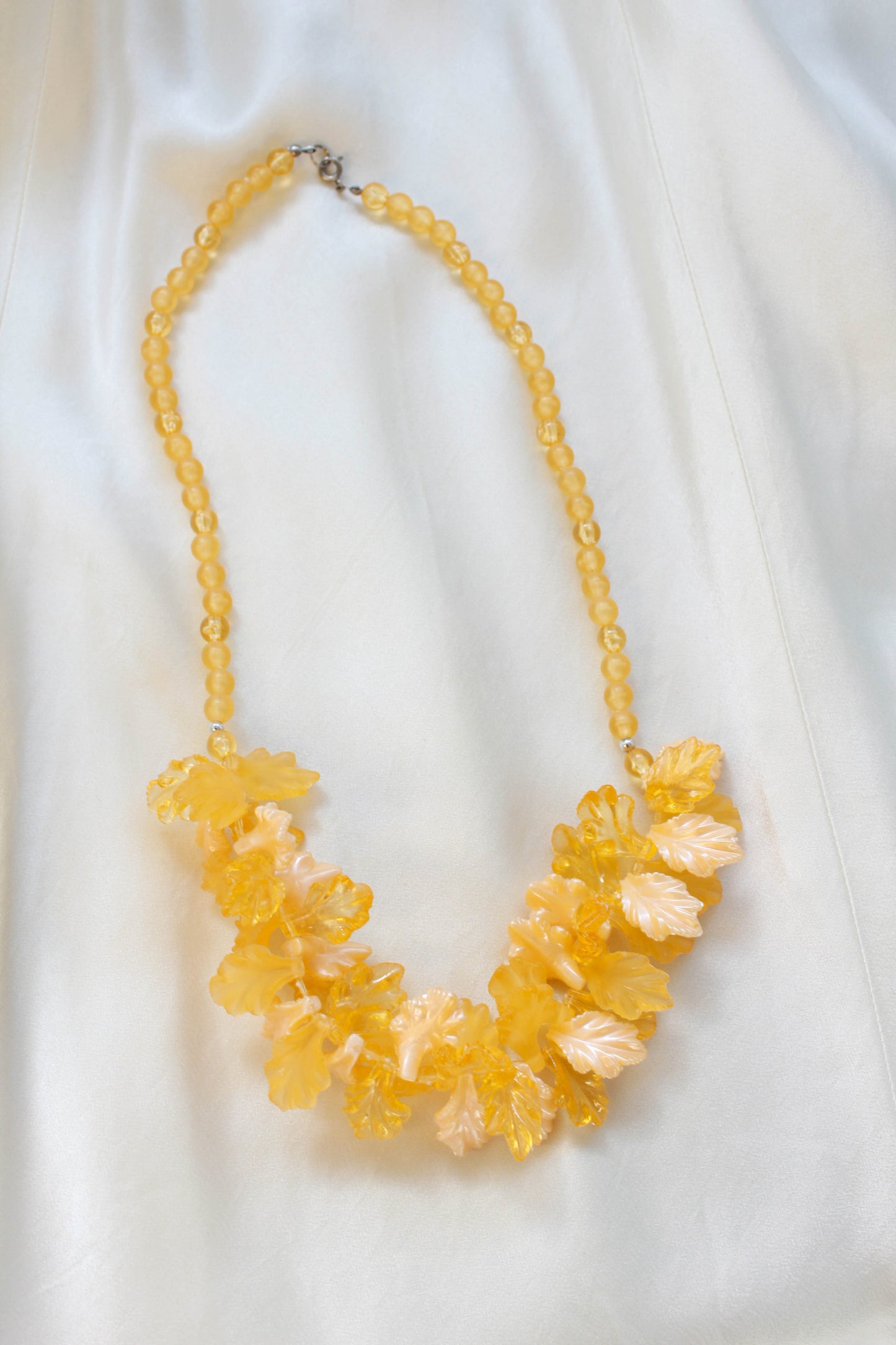 1950s Orange Plastic Leaf Necklace