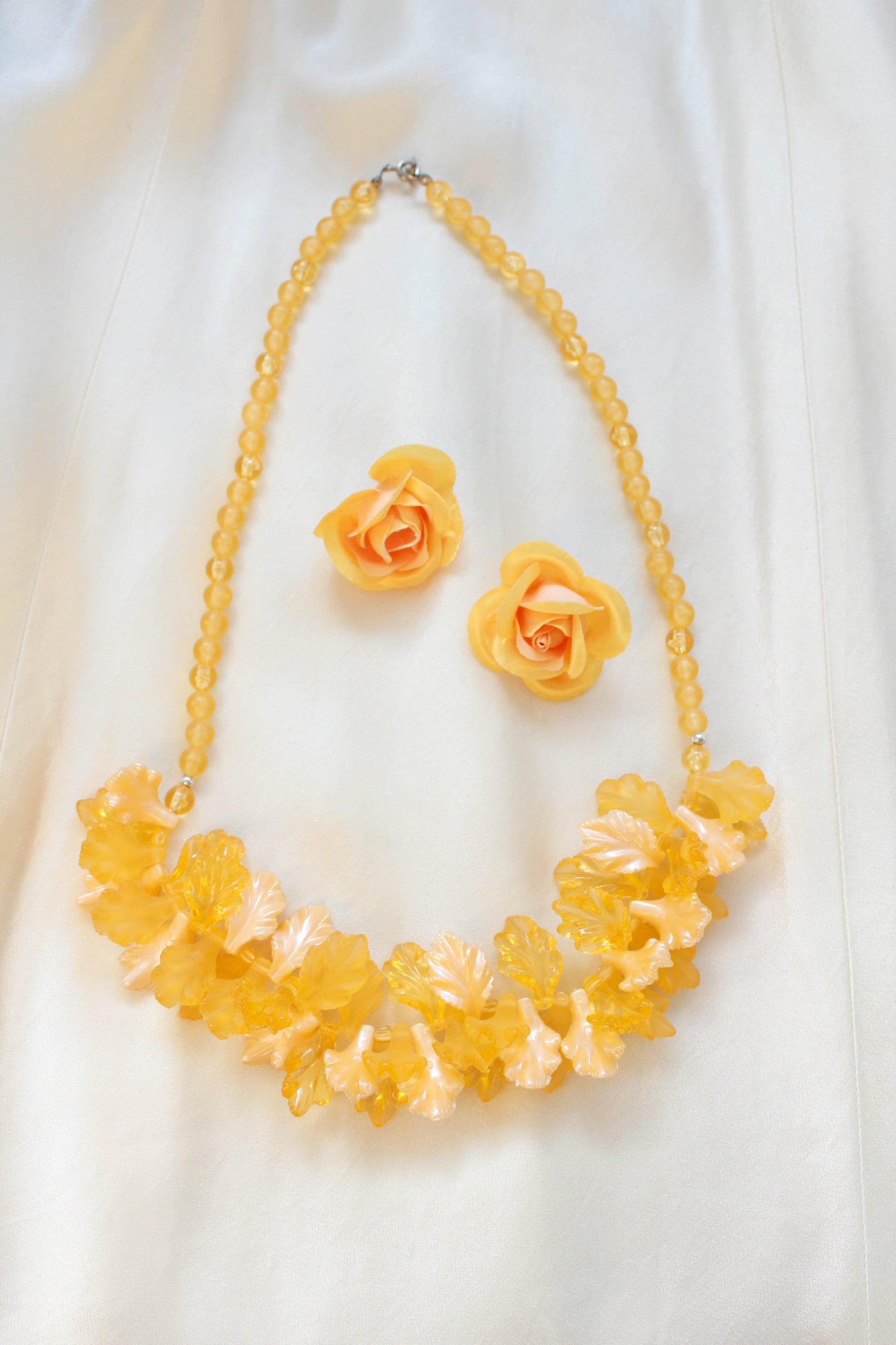 1950s Orange Plastic Leaf Necklace