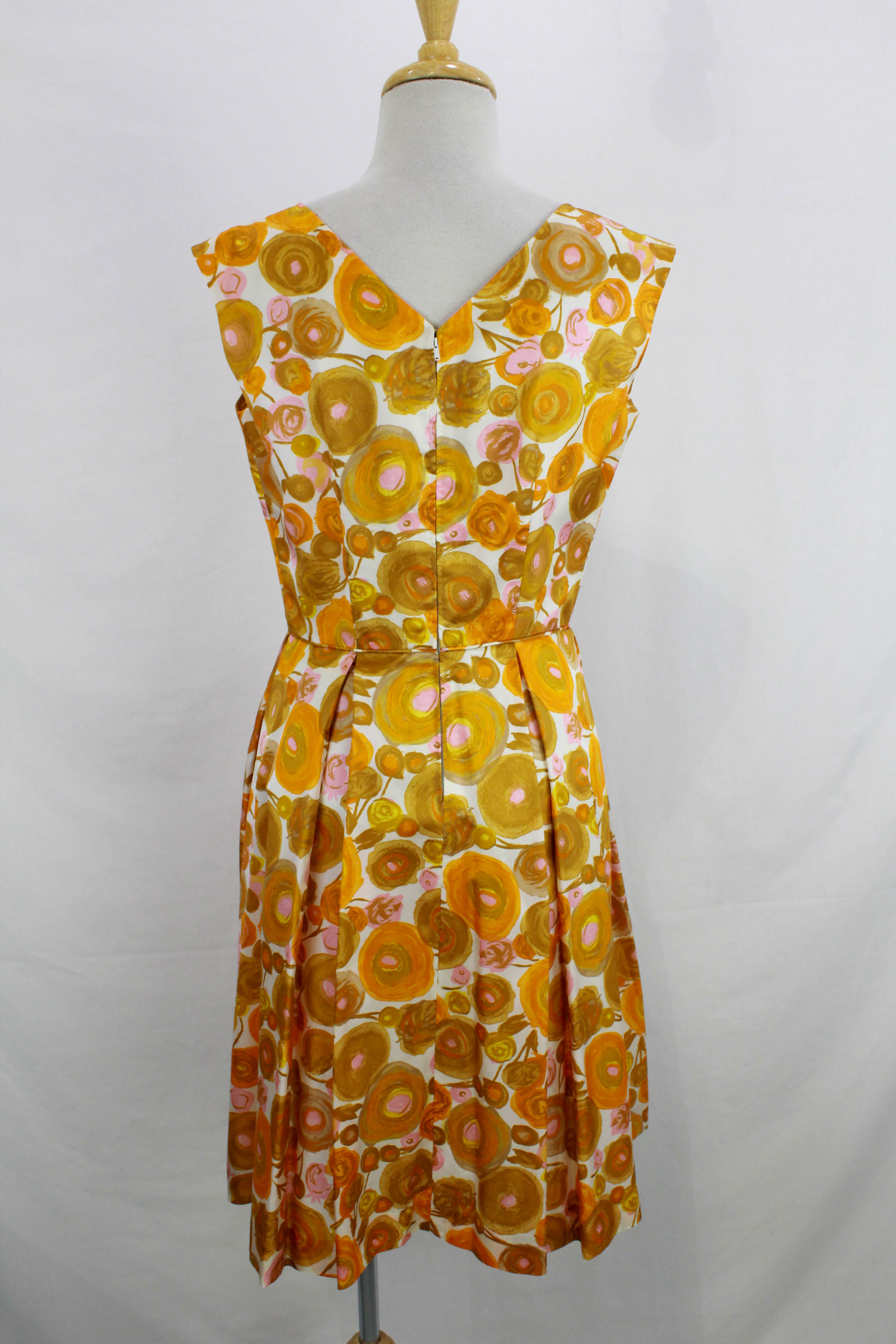 1950s Orange/Pink Abstract Floral Party Dress, Medium – Ian