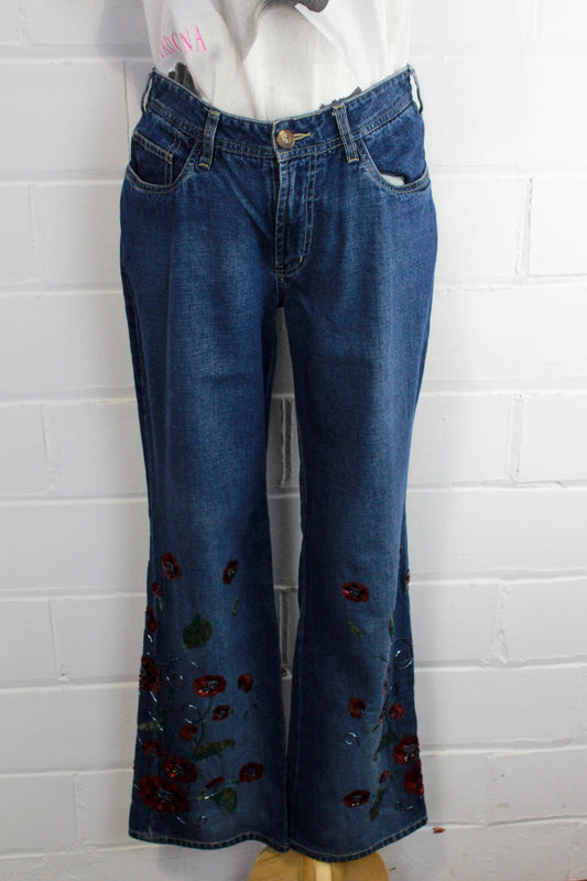 2000s parasuco blue jeans with beaded embellished flares y2k vintage