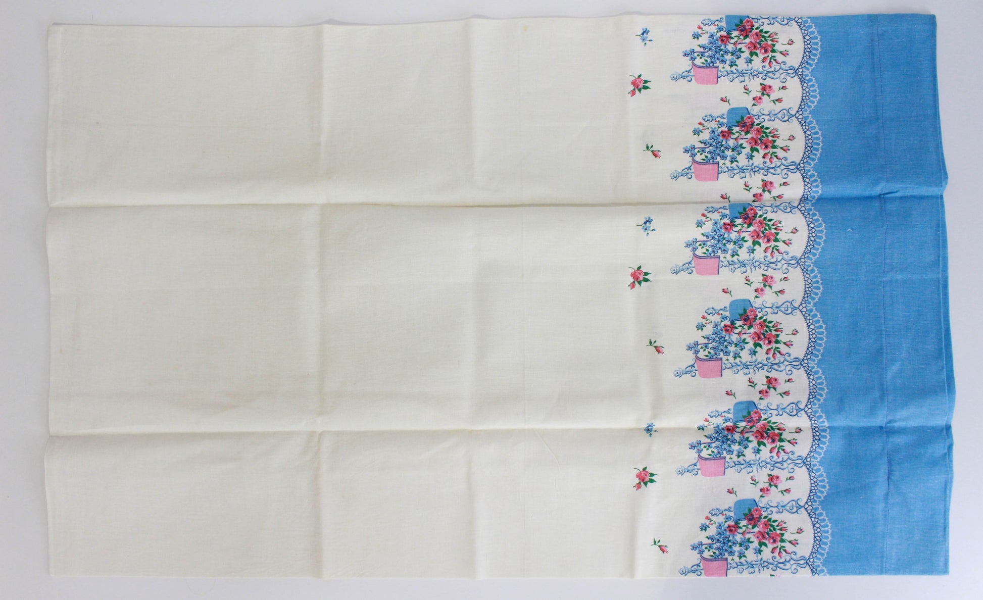 1940s pink blue floral print feedsack cotton pillowcase