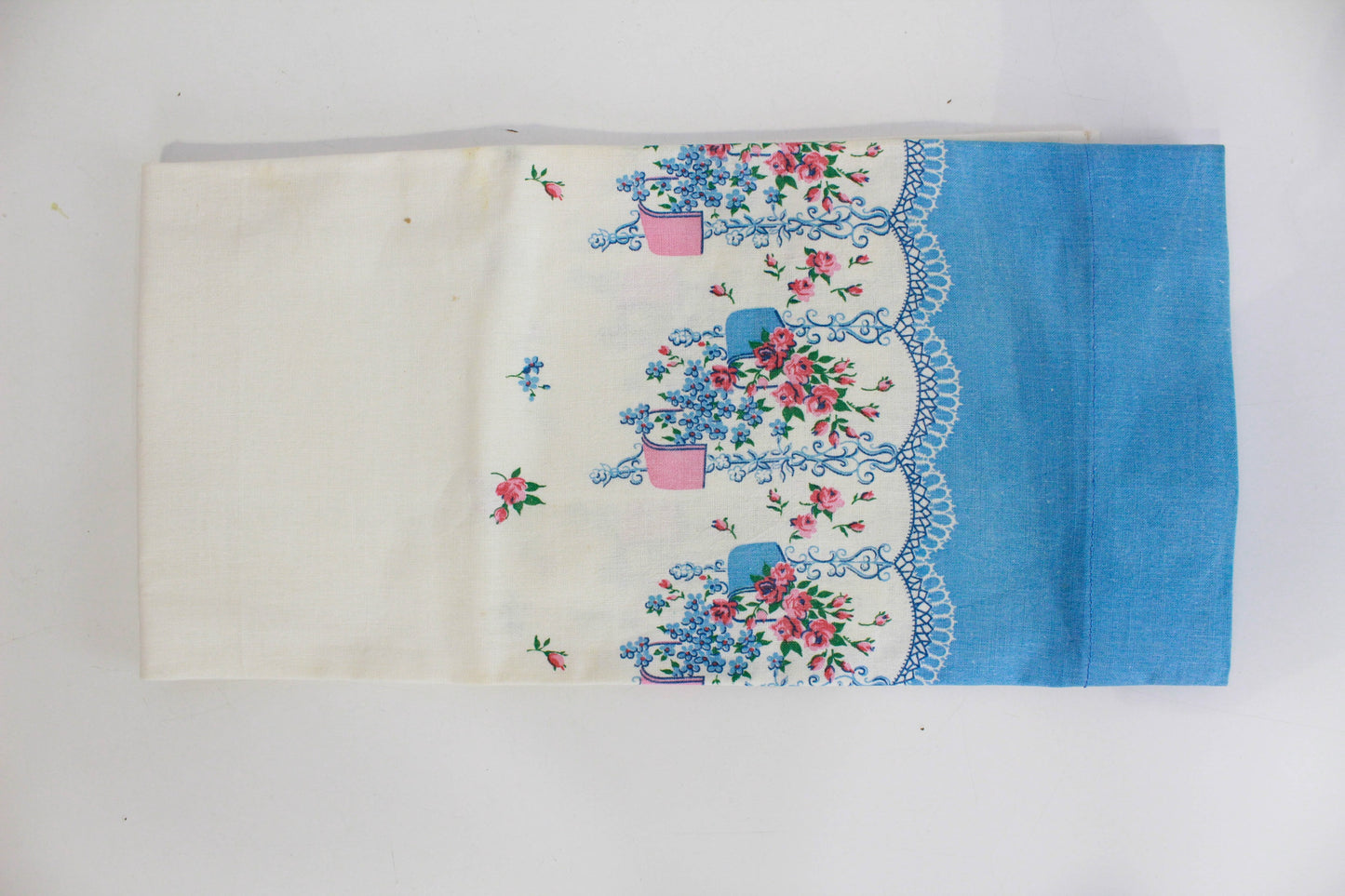 1940s pink blue floral print feedsack cotton pillowcase