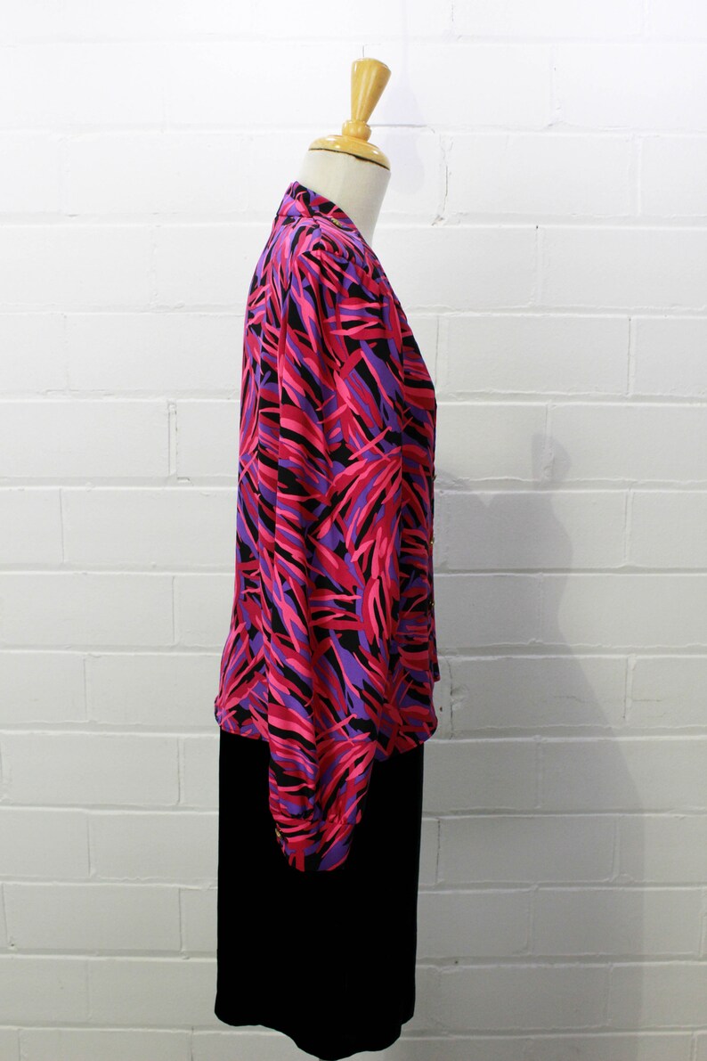 90s Pink and Purple Abstract Print Blouse, Large