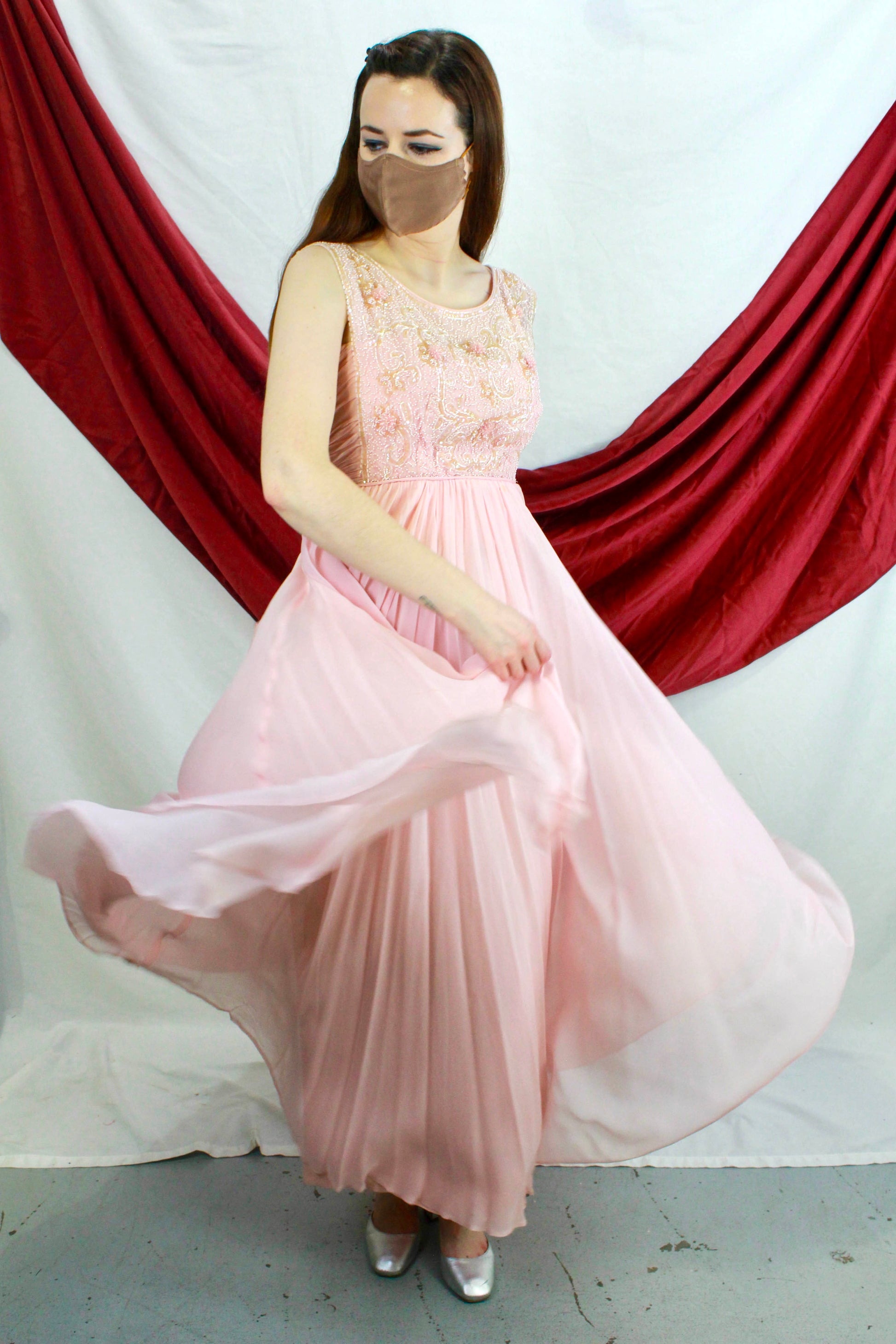 Pink chiffon 1960s formal gown. Ian Drummond Vintage.