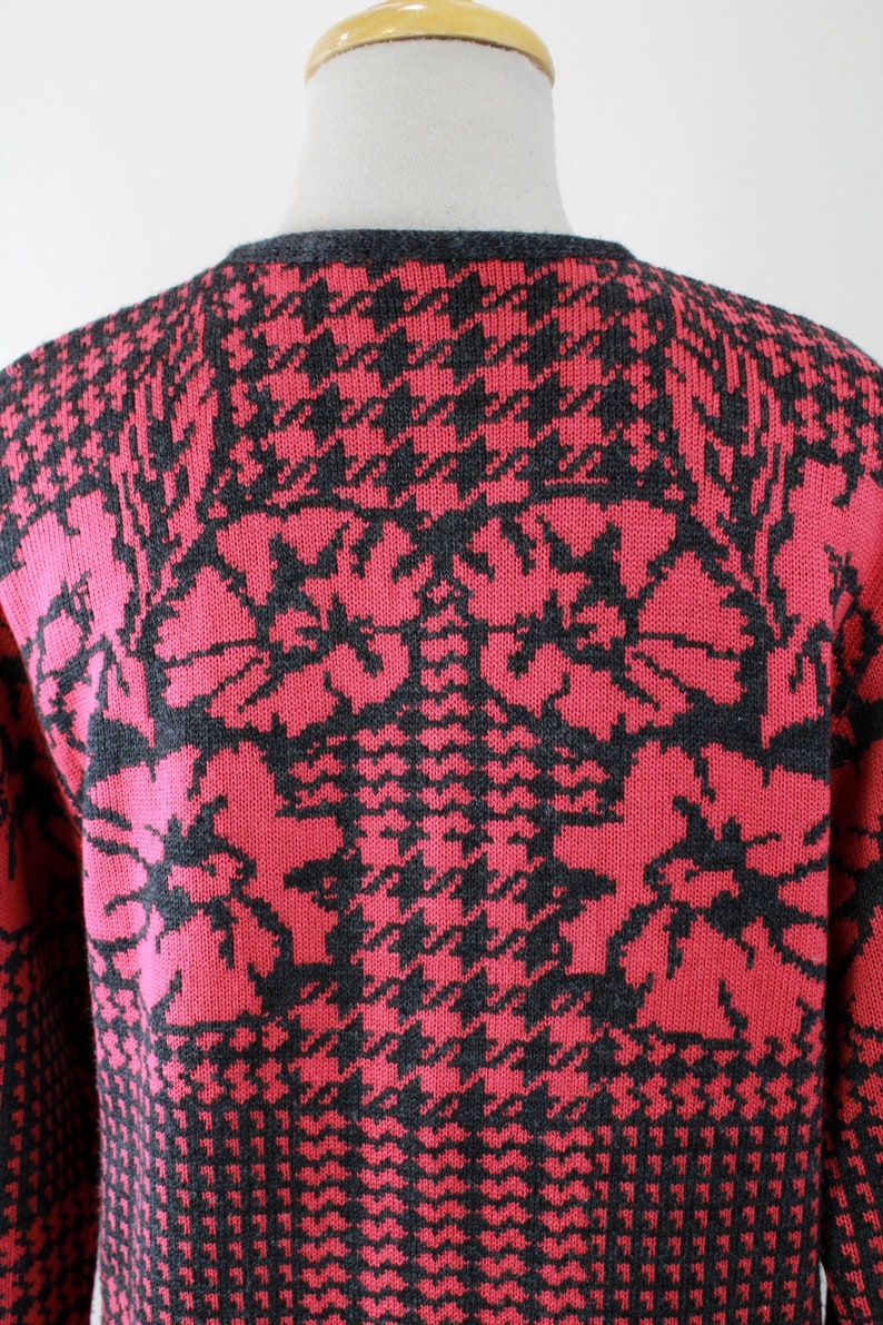 90s Floral Houndstooth Knit Cardigan, Medium