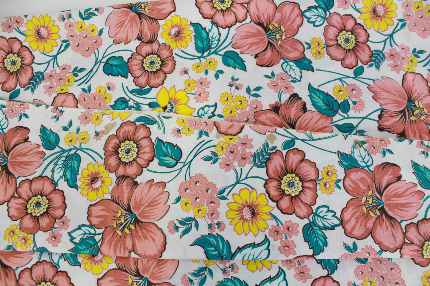 1950s Pink Floral Print Cotton Fabric, 4 Yards