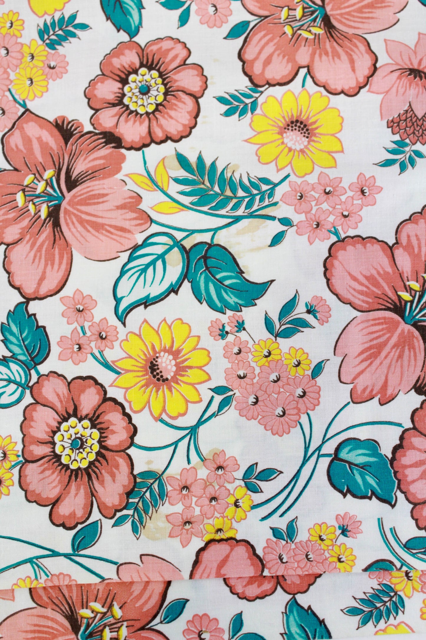 1950s Pink Floral Print Cotton Fabric, 4 Yards