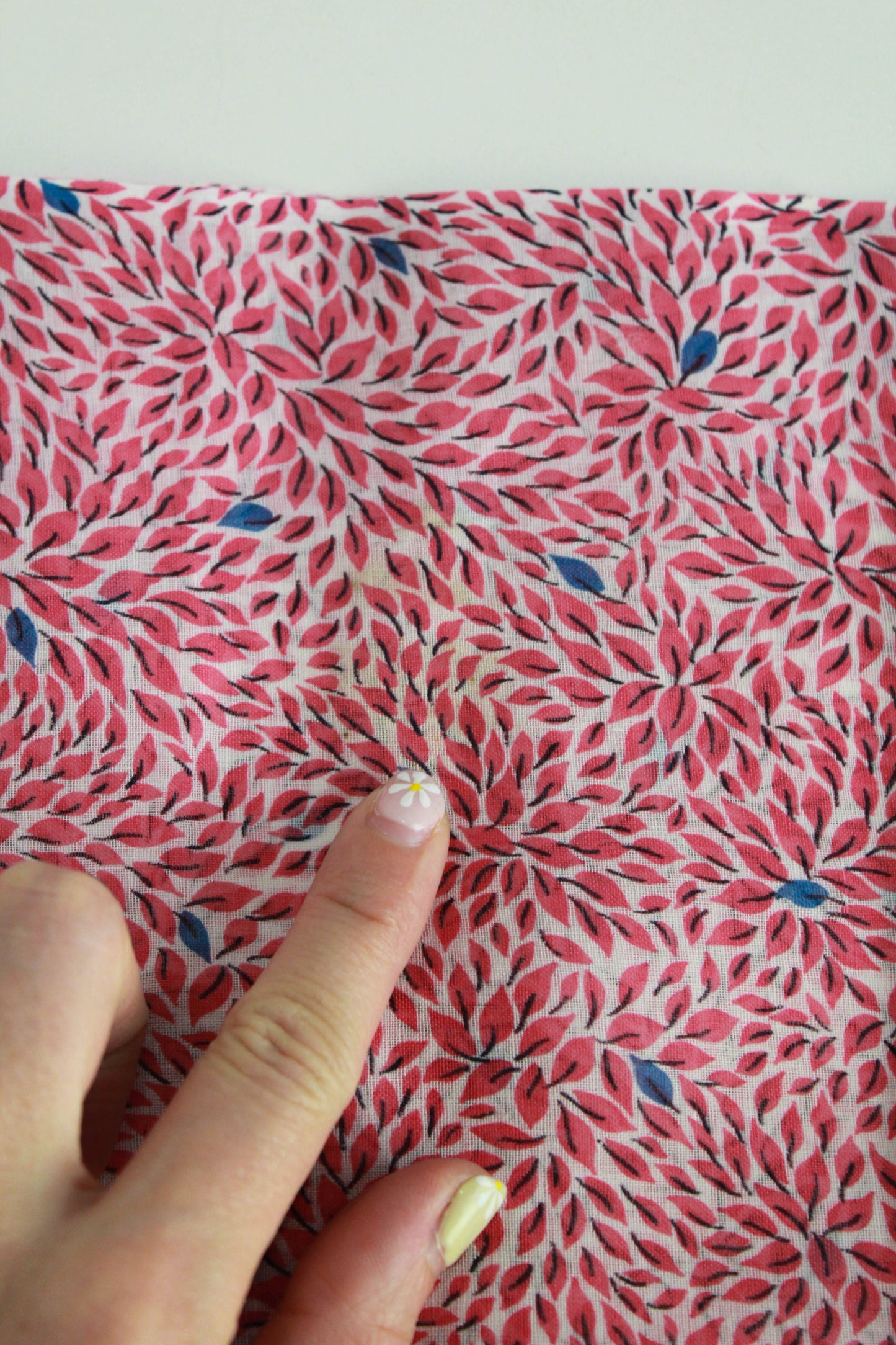 1950s Cotton Fabric, 9 Yards, Pink Abstract Leaf Print Sheer Sewing Fabric