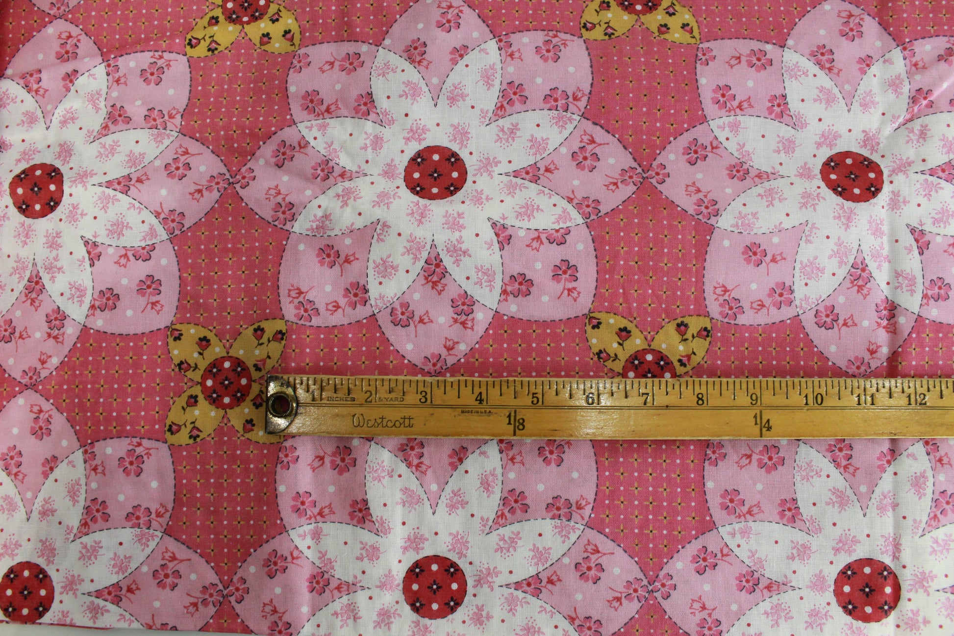 1960s quilt print cotton duvet cover pink floral vintage textiles