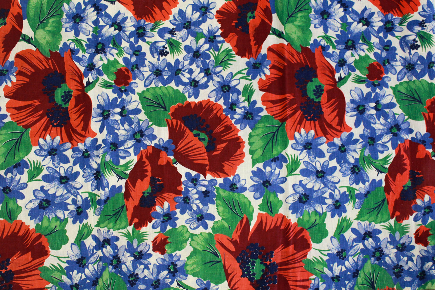Floral Painterly Cotton Shirting on Blue - Designer, from Italy