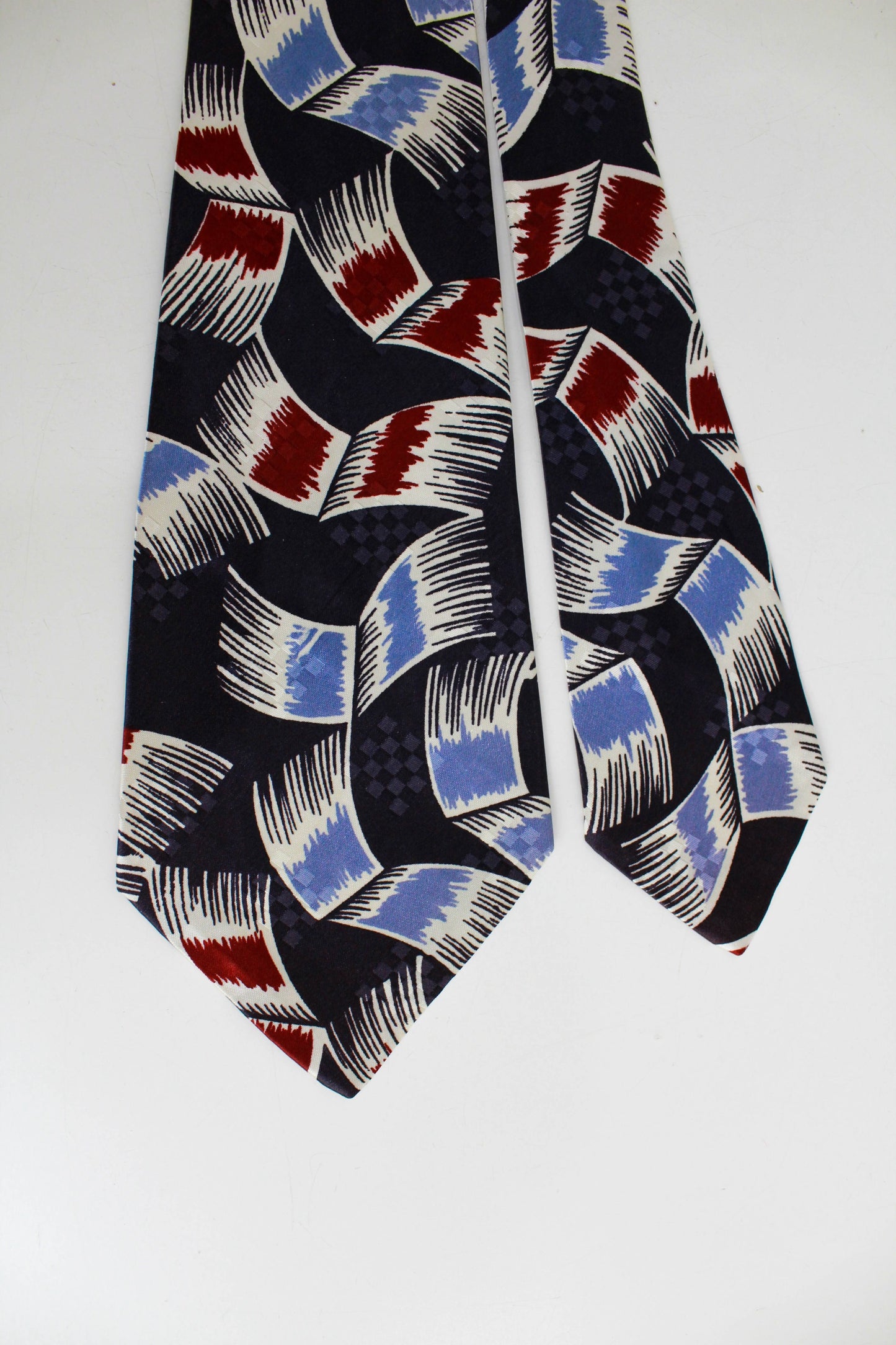 1940s swing tie wide tongue abstract blue and red print