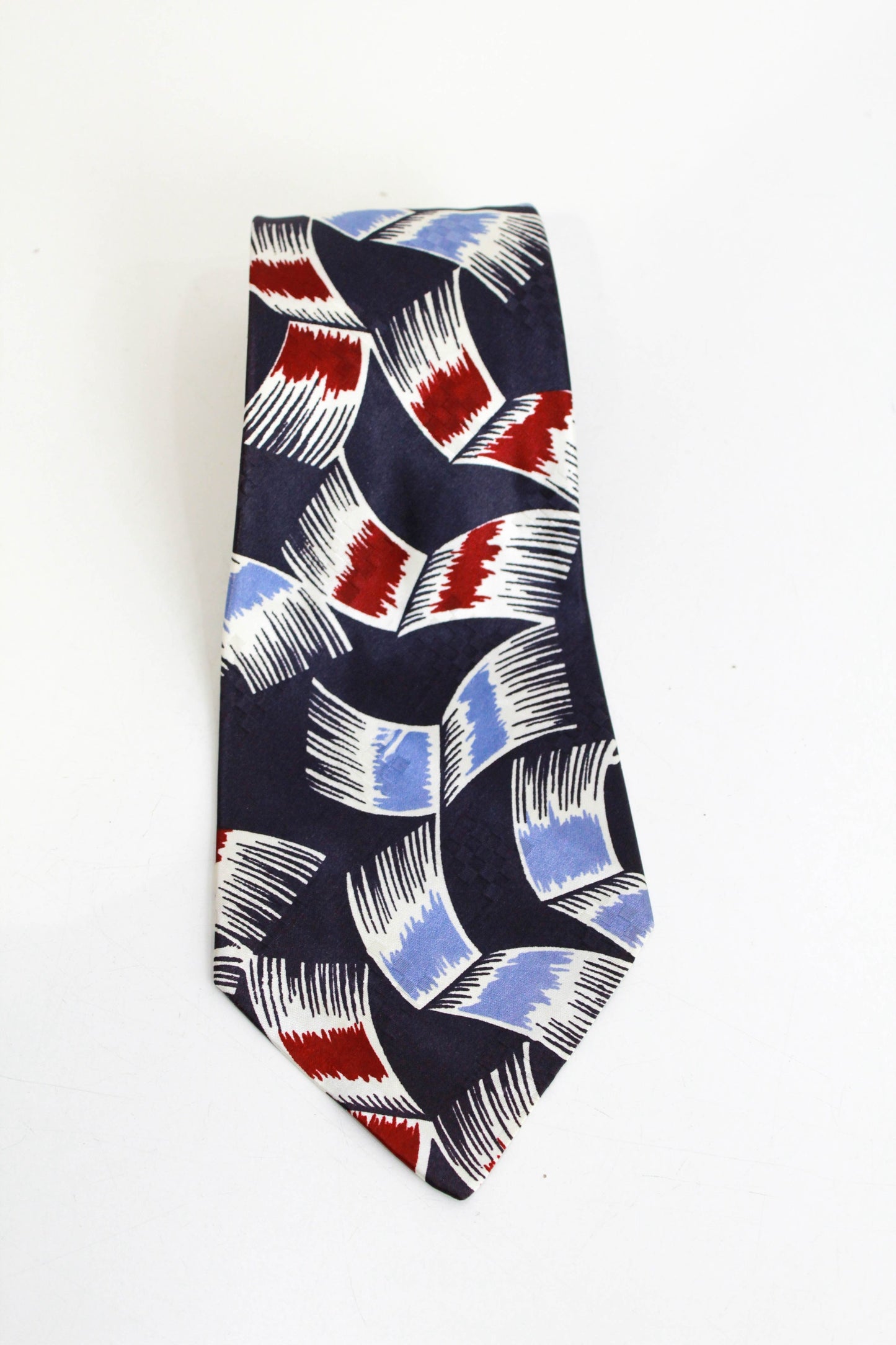 1940s swing tie wide tongue abstract blue and red print