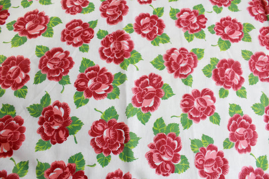 1940s 1950s rose print cotton sewing fabric