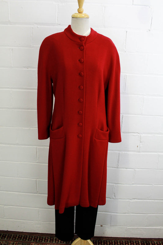 1980s Genny Red Wool Winter Coat, Pockets Made in Italy