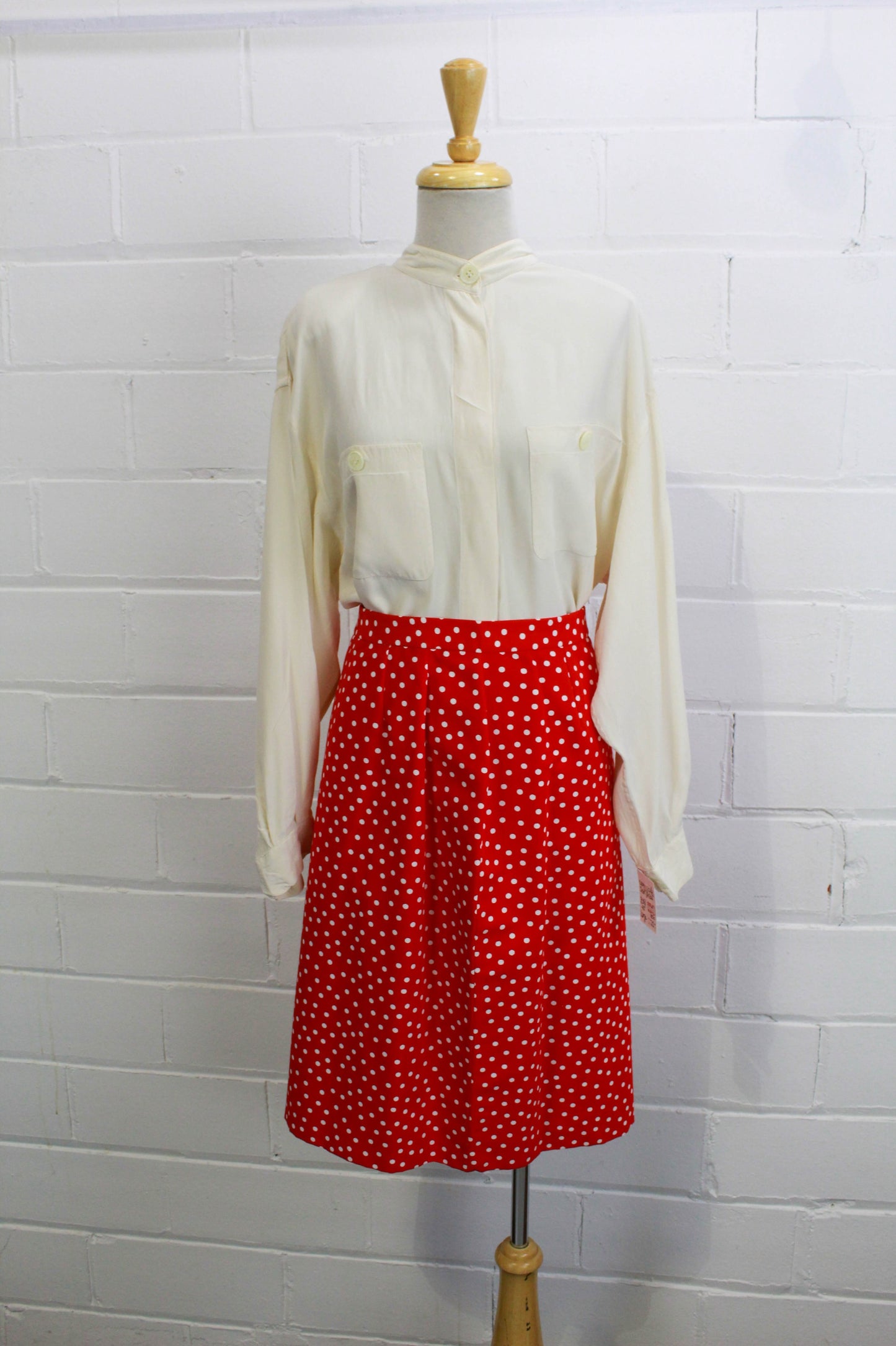 80s Ilie Wacs Red and White Polka Dot Skirt Suit, Medium