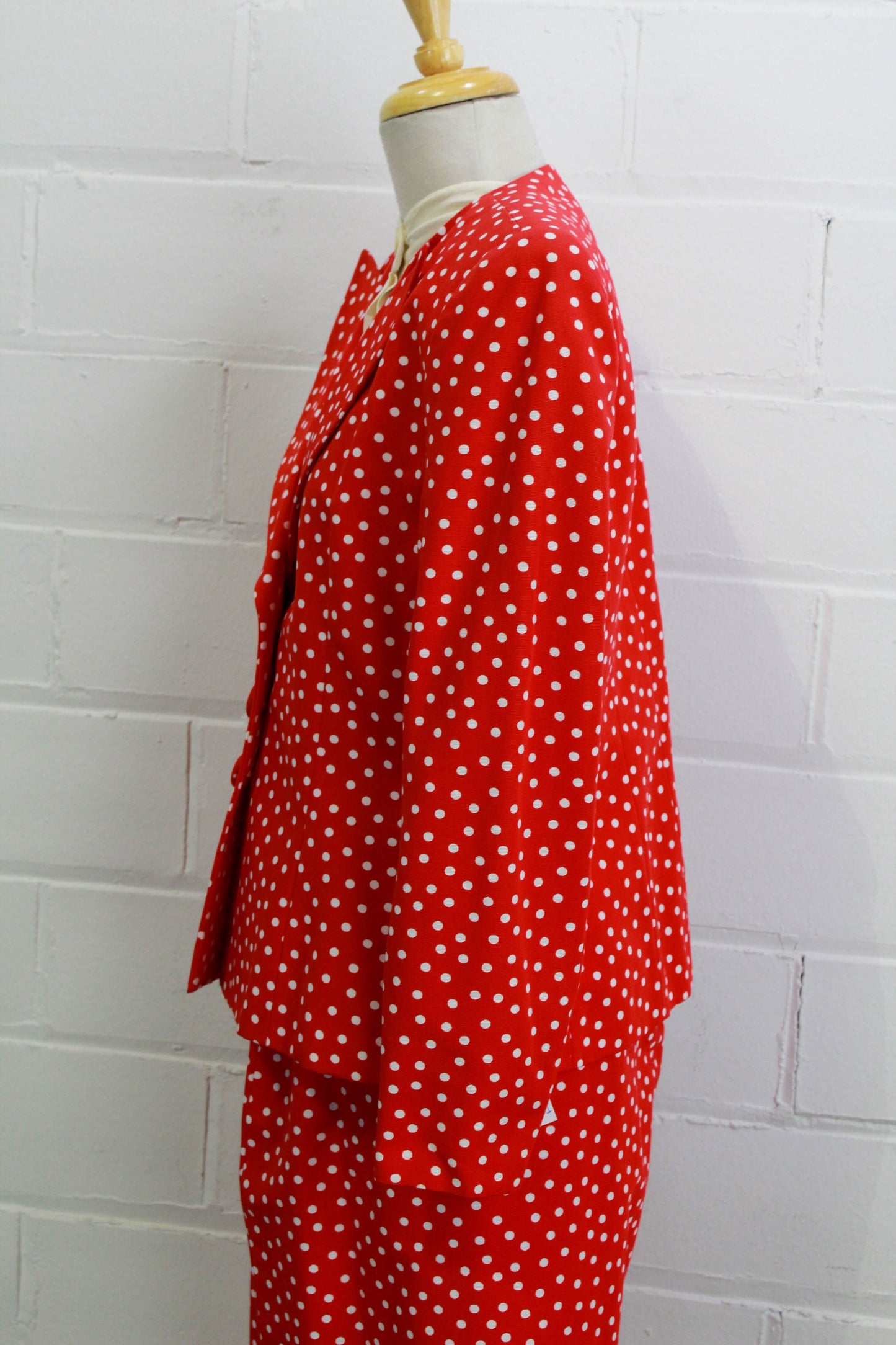 80s Ilie Wacs Red and White Polka Dot Skirt Suit, Medium