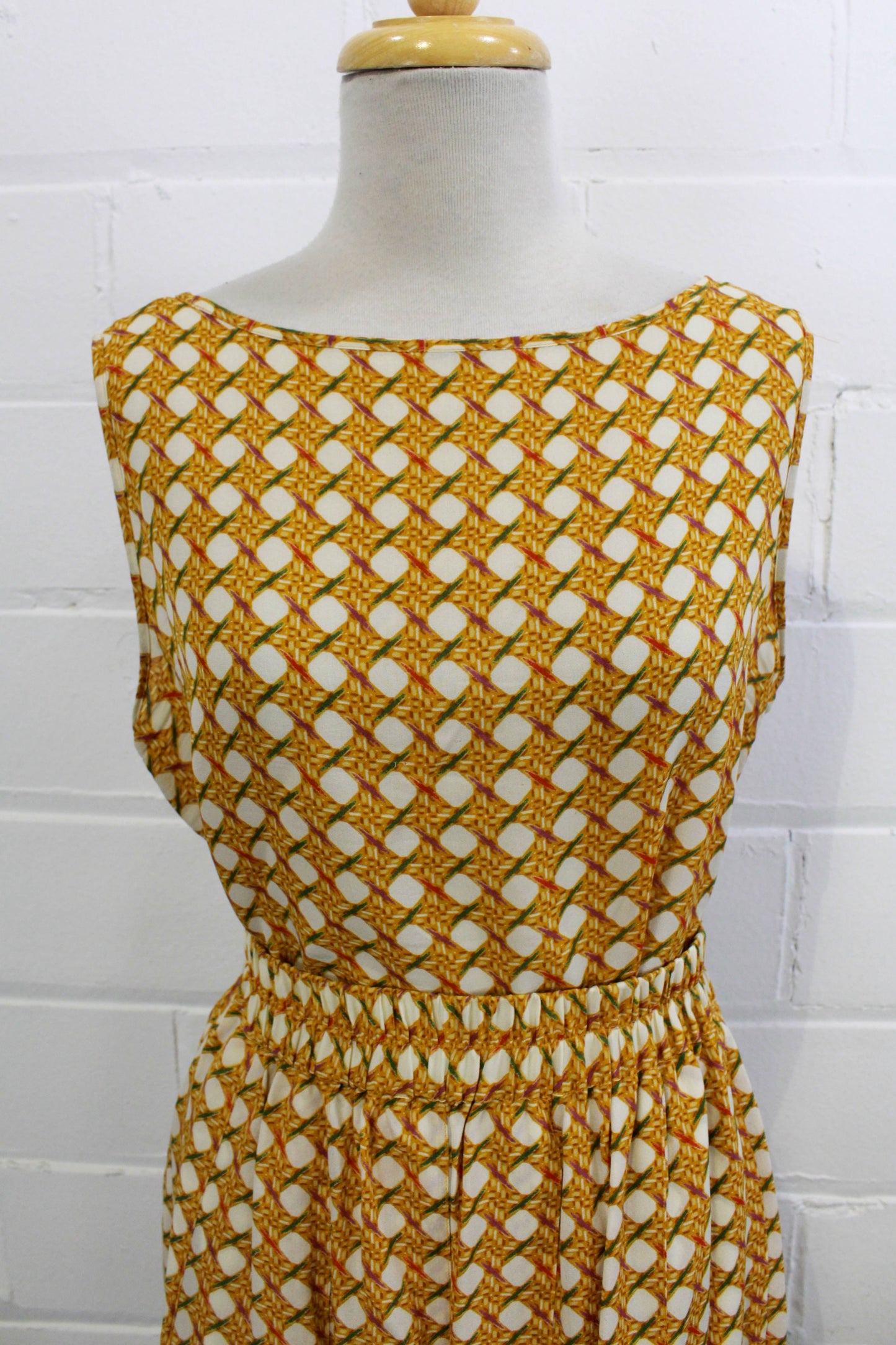 1980s Yellow Silk Bamboo Print Skirt and Top Set, Medium