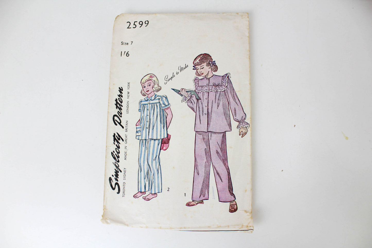 1940s Girls Pyjamas Sewing Pattern Simplicity 2599 Complete