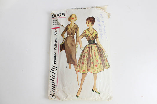 1950s Dress Sewing Pattern Simplicity 3068, Bust 34