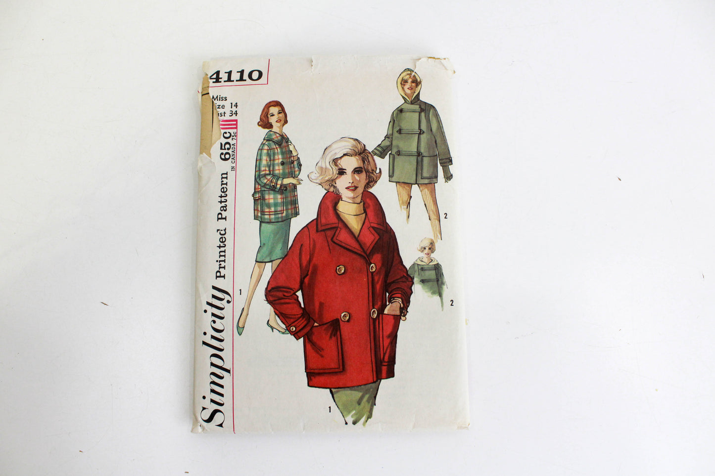 1960s womens coat sewing pattern simplicity 4110, bust 34