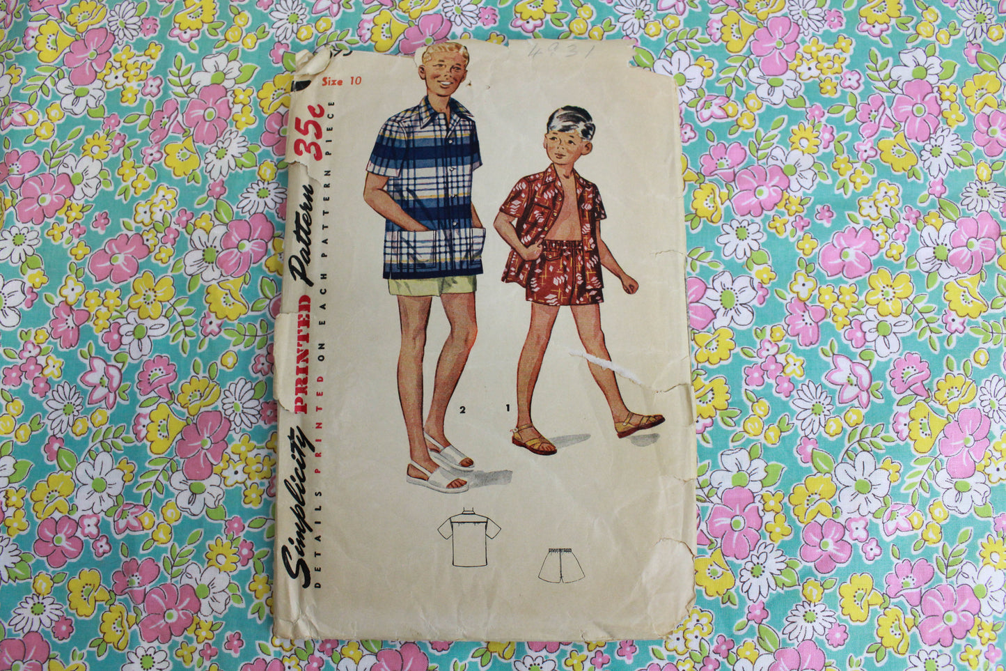 1940s/50s boys swim shorts and beach shirt sewing pattern simplicity 4695