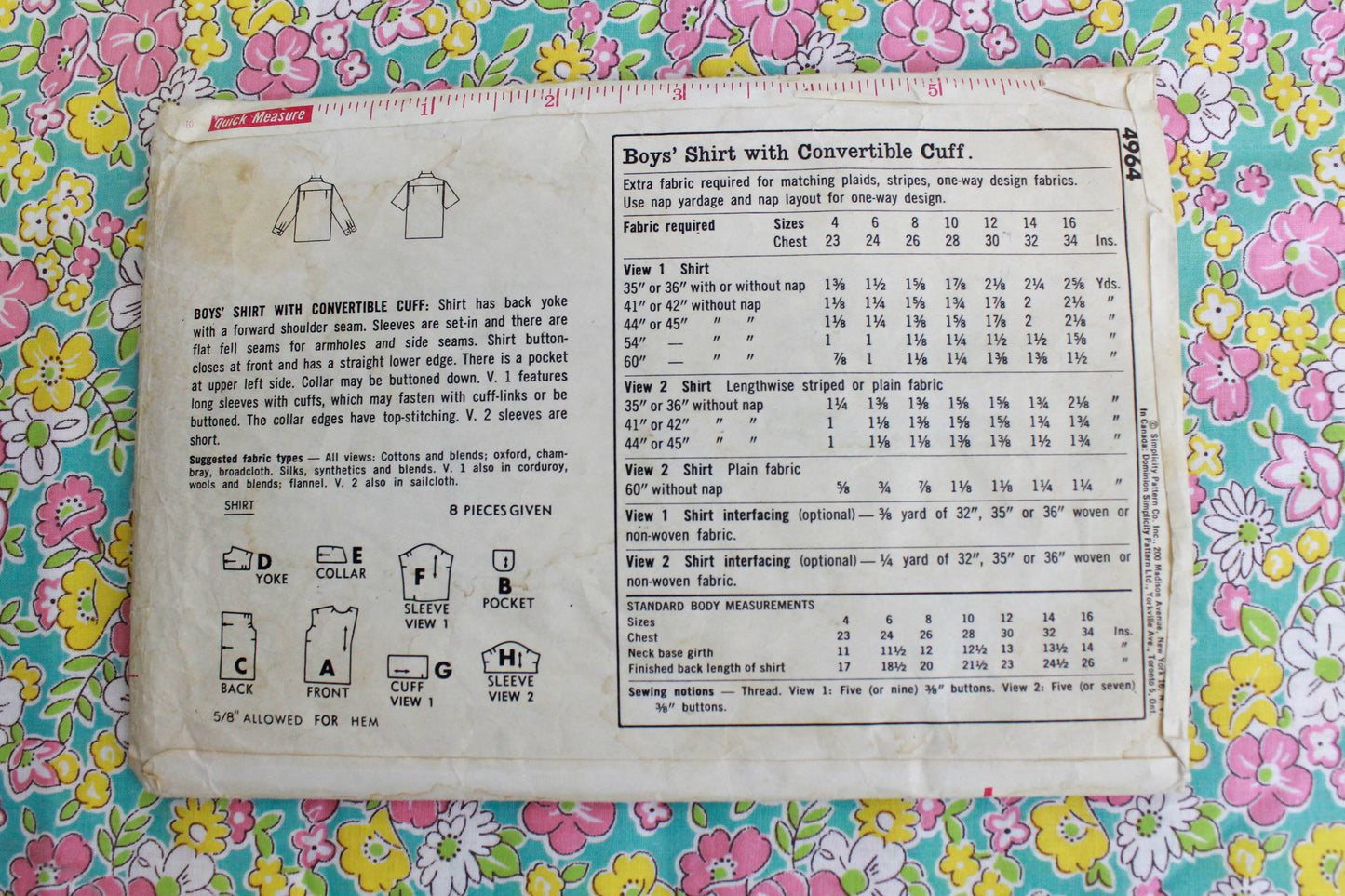 1960s Boys' Shirt Sewing Pattern Simplicity 4964, Complete, Chest 32"