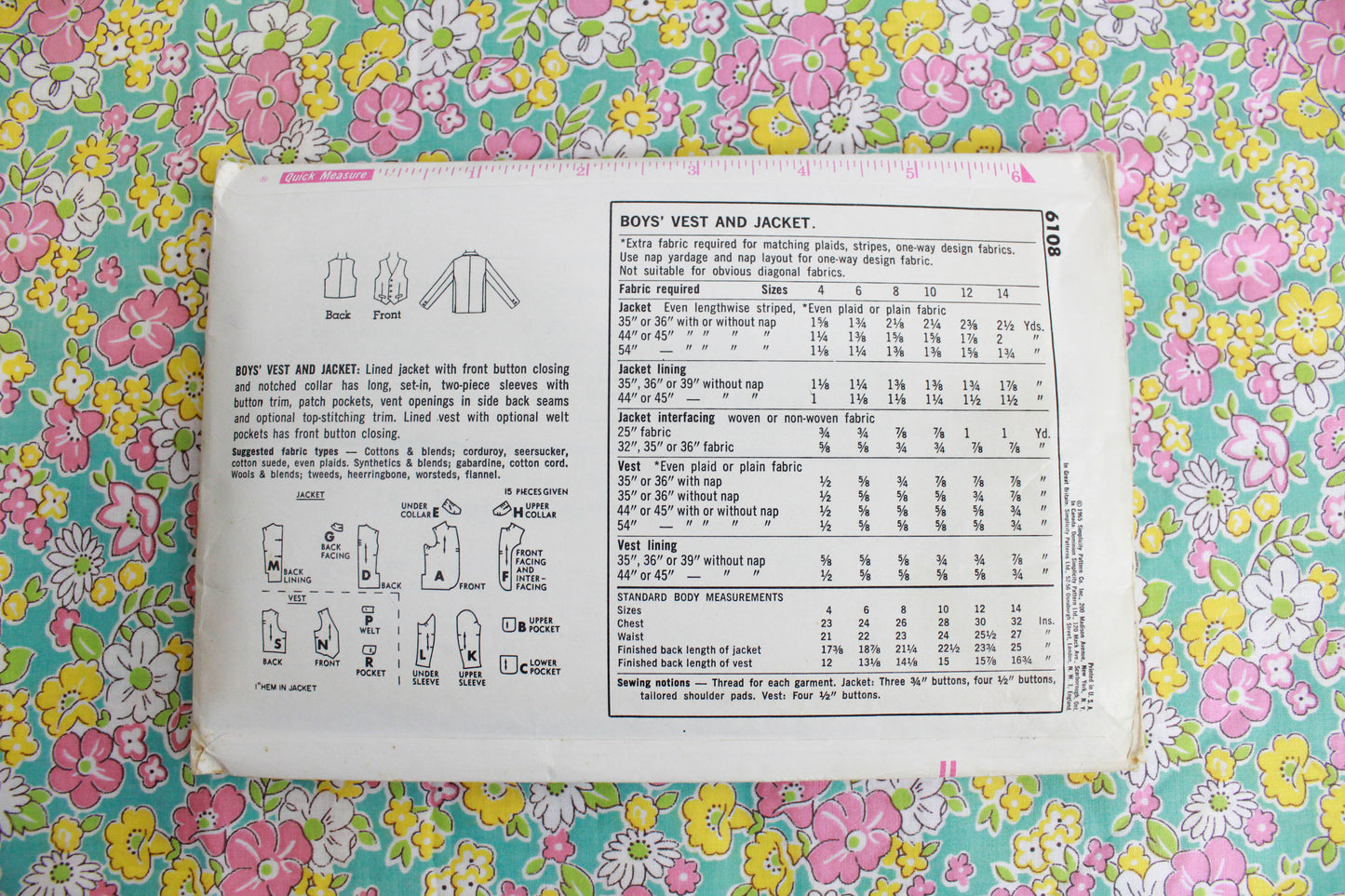 1960s Boys Jacket and Vest Sewing Pattern Simplicity 6108, Complete, Chest 24"