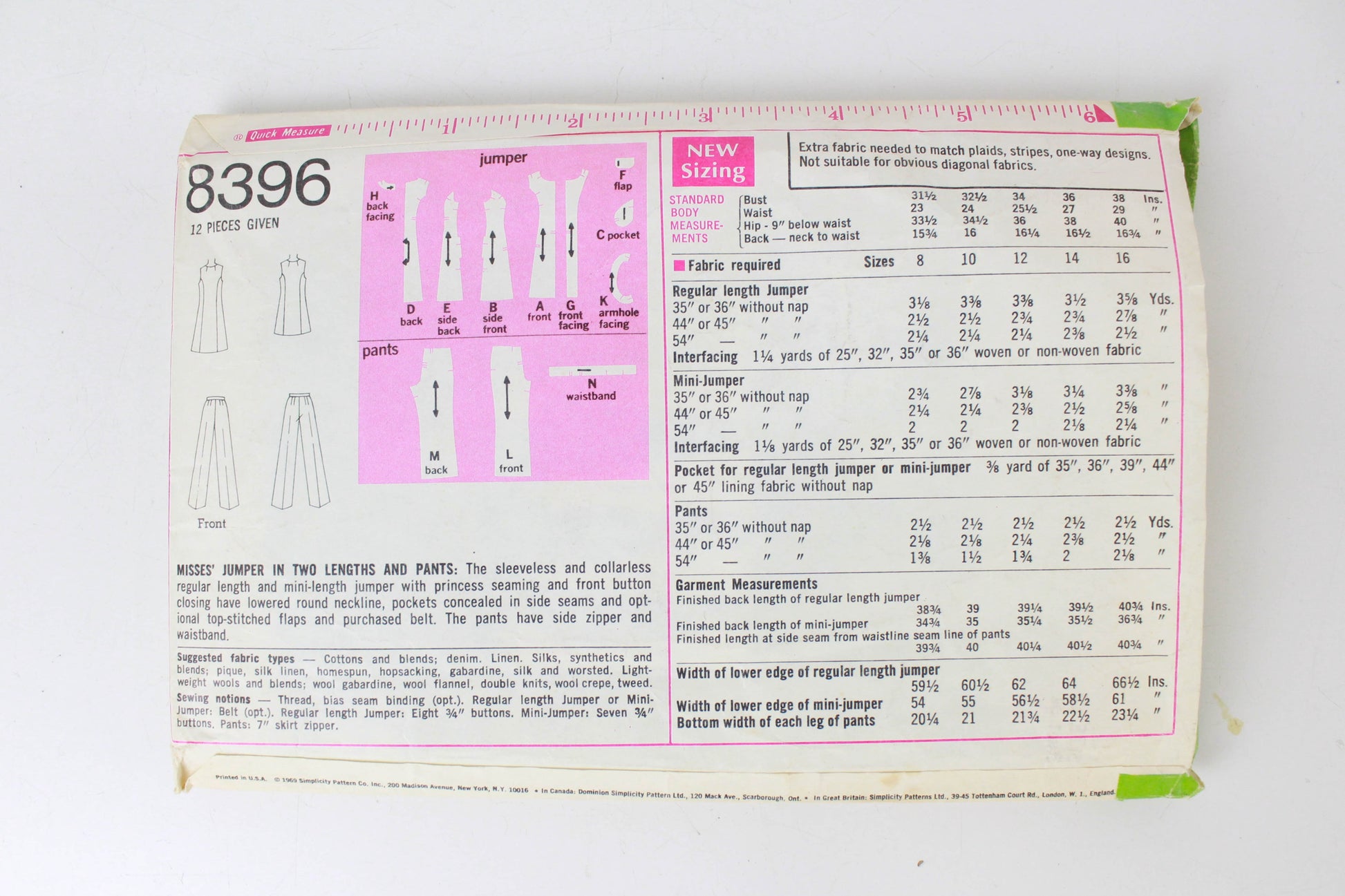 1960s jumper and pants sewing pattern simplicity 8396
