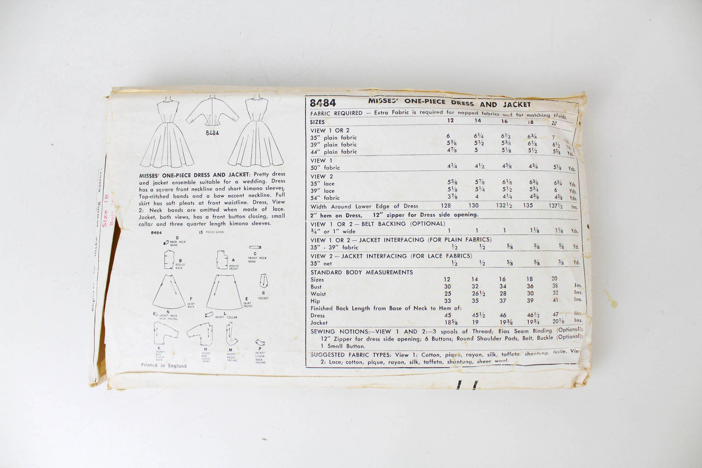 1950s dress jacket sewing pattern simplicity 8484