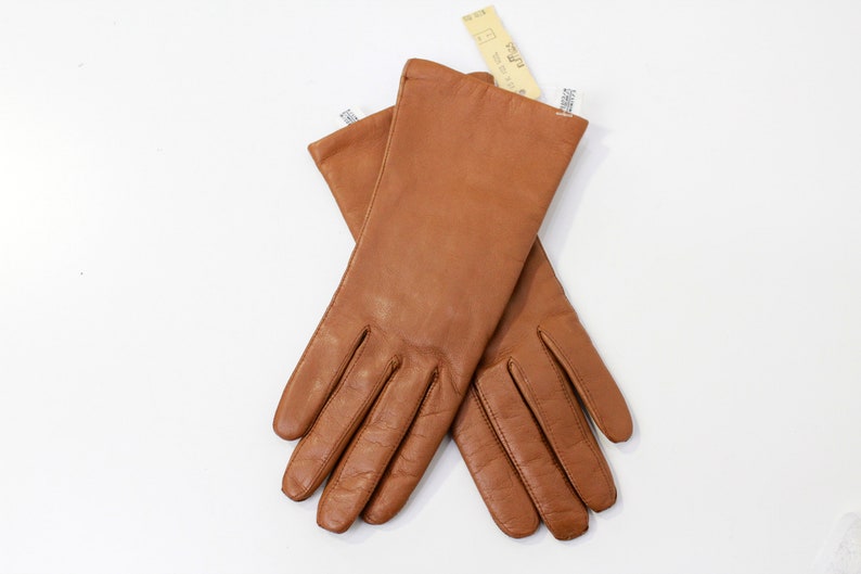 1970s Deadstock Tan Leather Wool Lined Gloves, Size 7