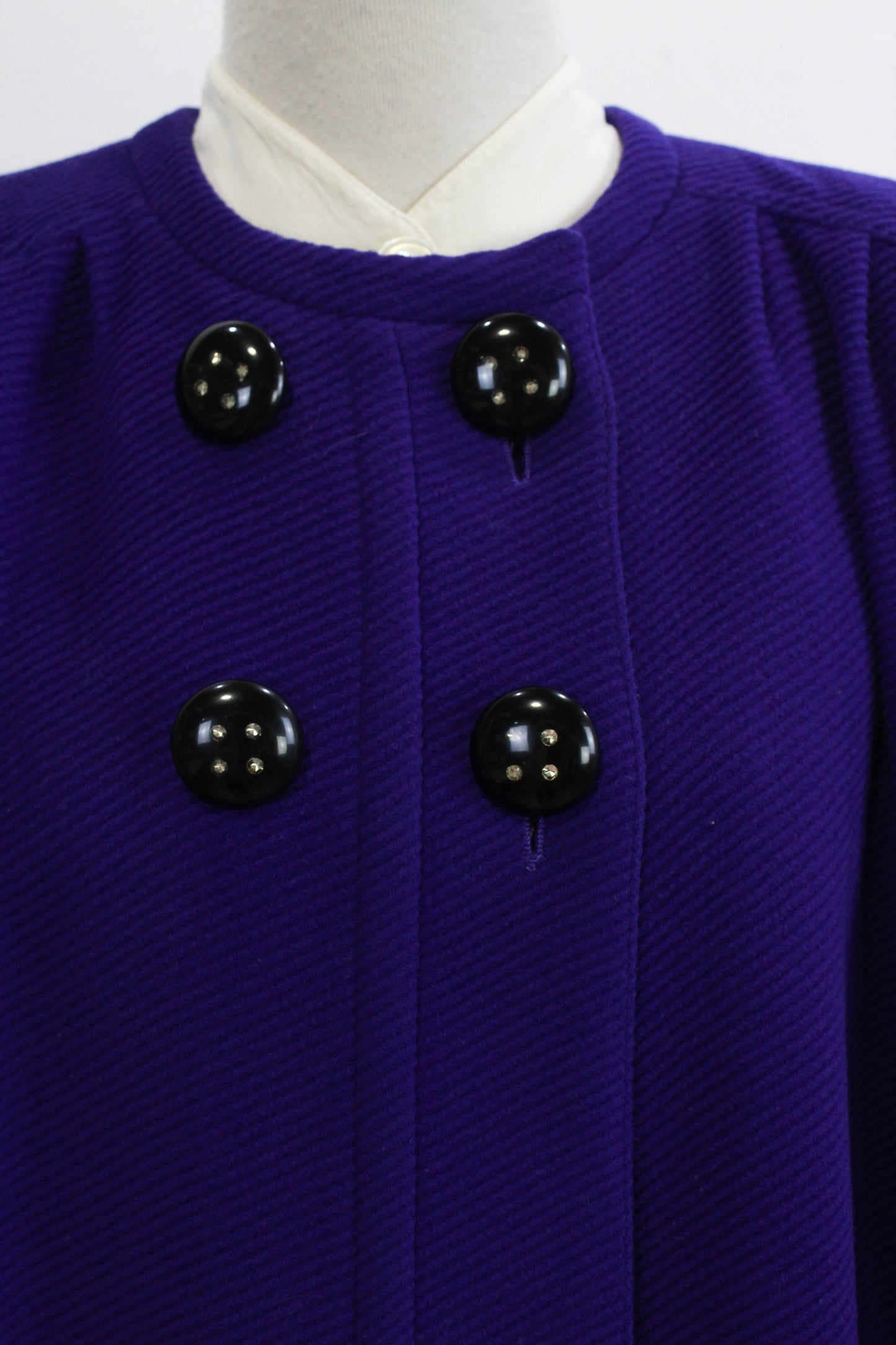 80s Valentino Coat royal blue wool large rhinestone buttons vintage Valentino