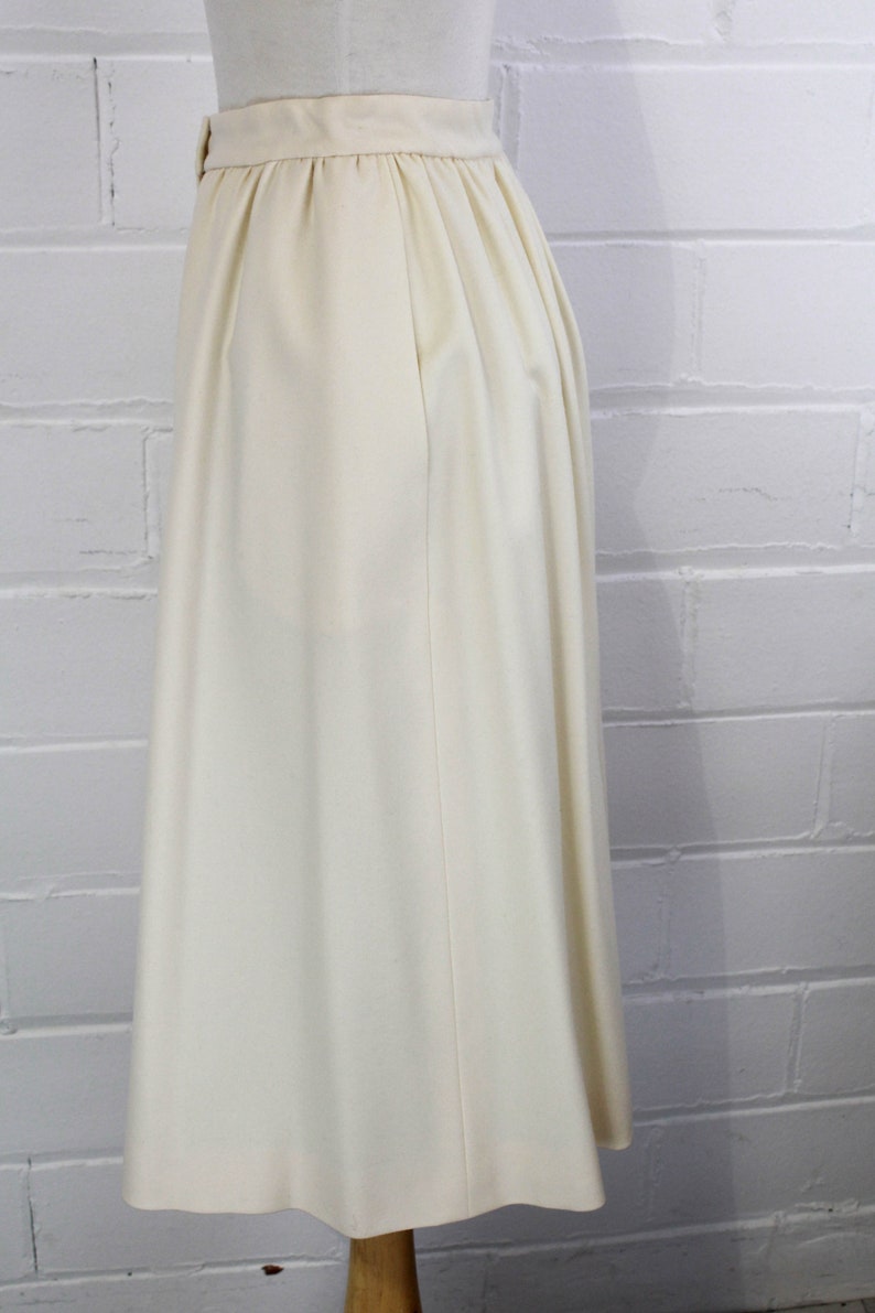 80s Vintage Valentino White Wool Skirt Button Front