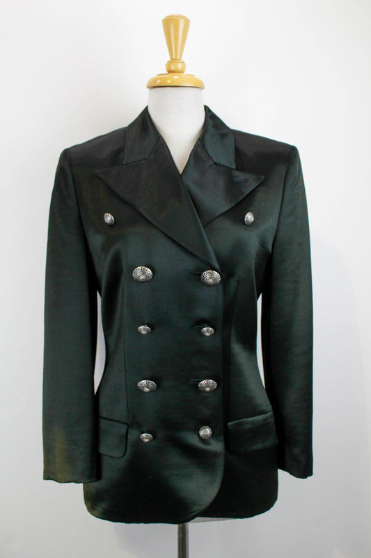 90s Vintage Versus Versace Dark Green Metallic Double Breasted Blazer