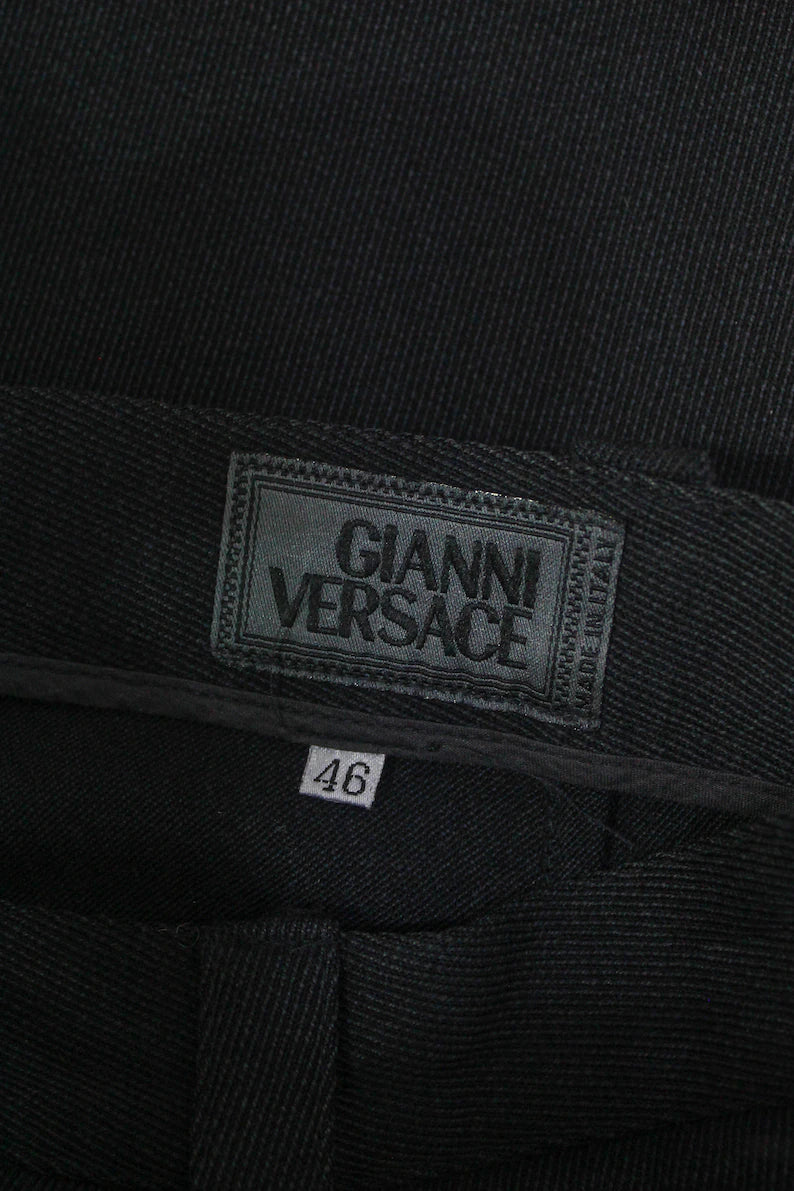 Vintage Gianni Versace Black Wool Pants, Waist 30 in.