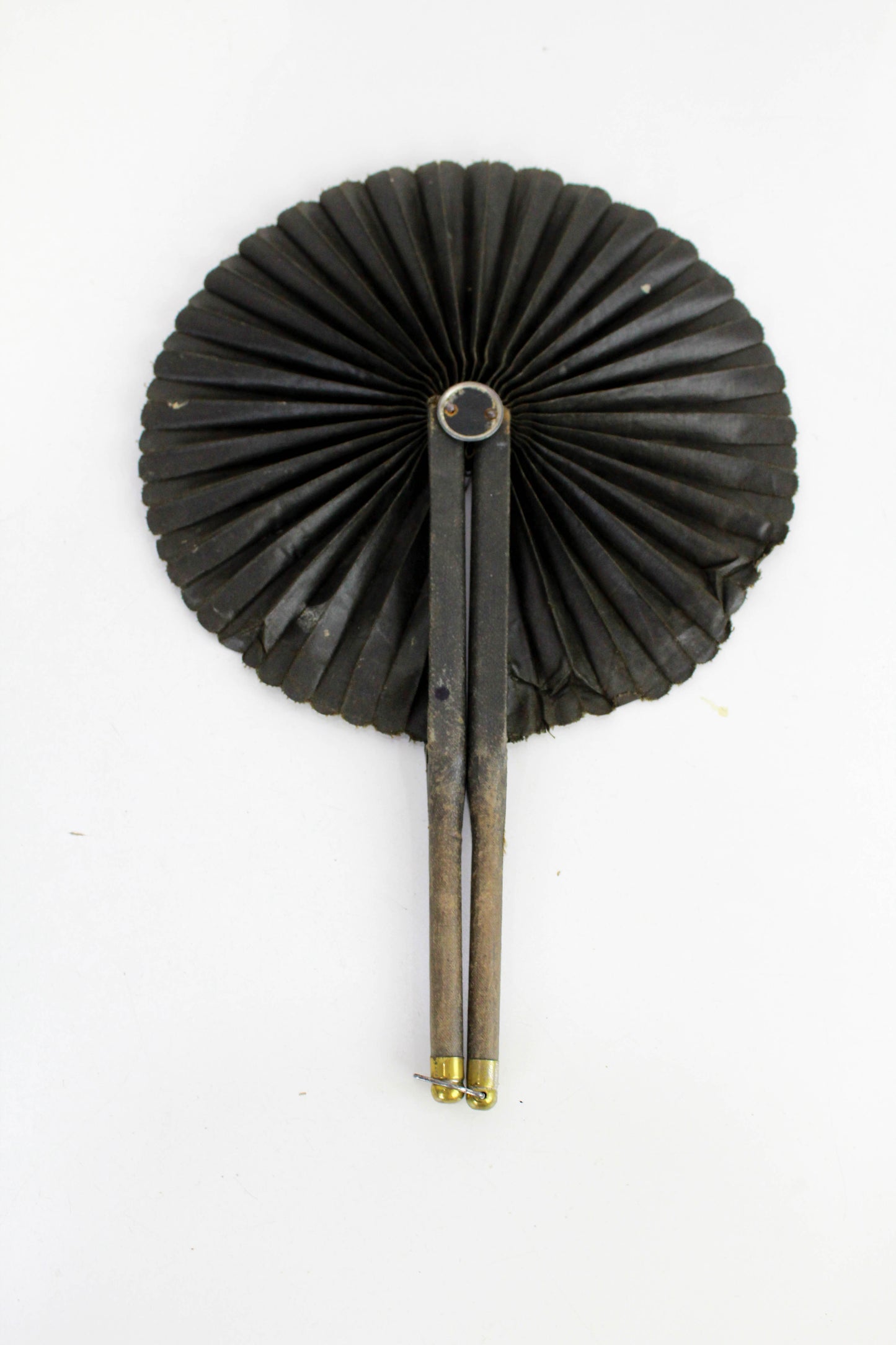 Victorian Cockade Fan, Round Mourning Folding Fan, Antique Black Circular Fan, Gothic 19th Century