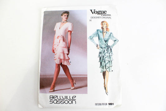 1980s bellville sassoon vogue designer original sewing pattern 1891 womens dress