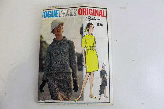 1960s vogue paris original balmain 1920 dress and jacket sewing pattern