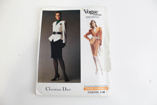 1980s christian dior jacket and skirt sewing pattern vogue paris original 2109